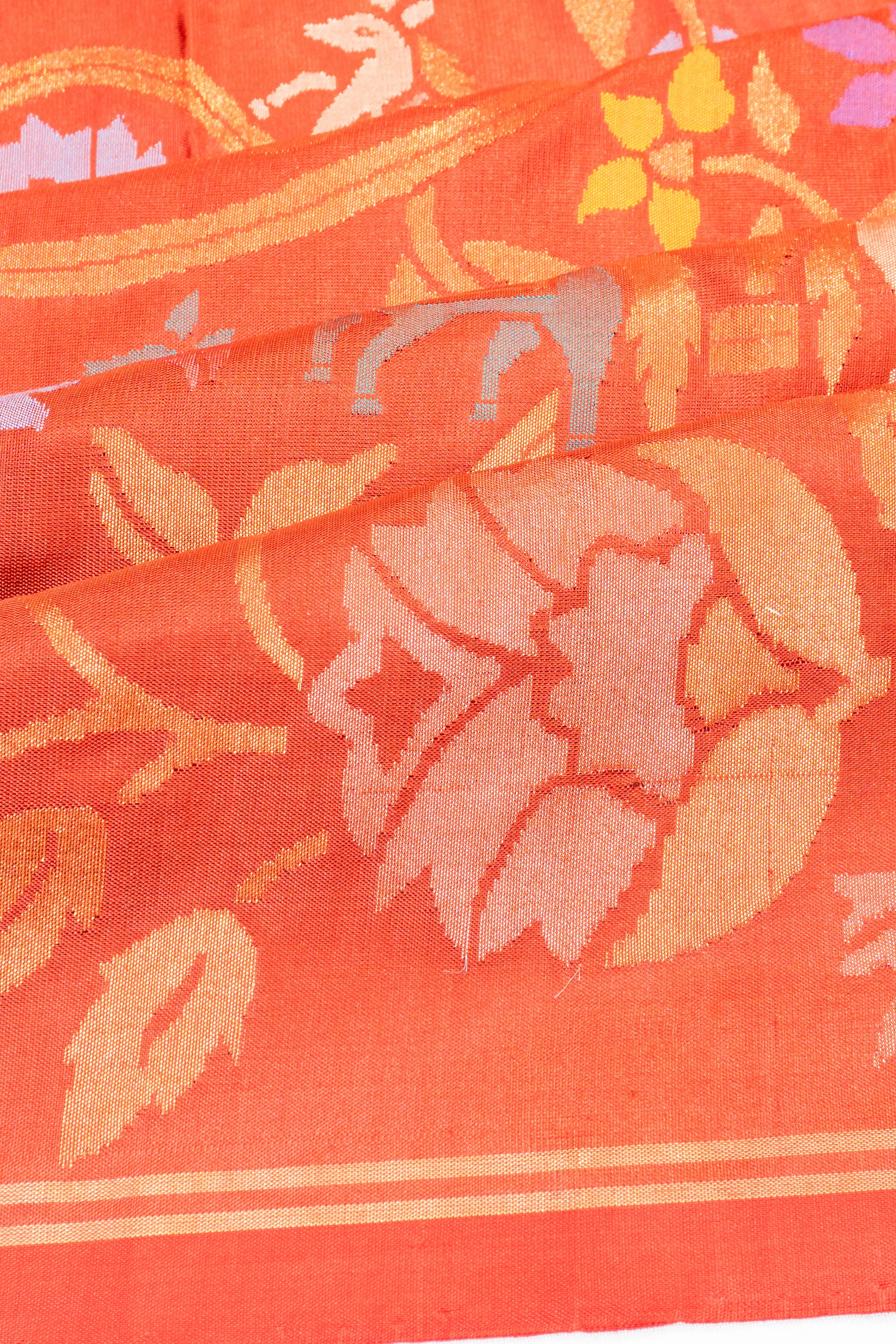 Uppada Silk Jamdani Orange Saree