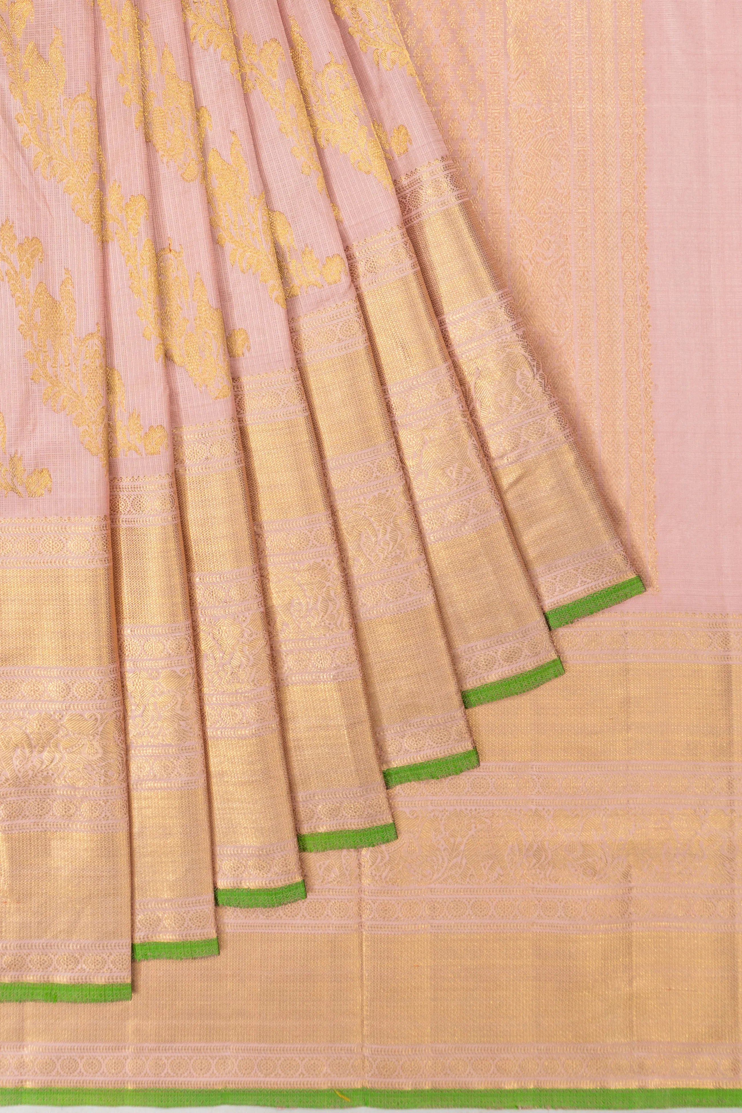 Kanchipuram X Zari Kota Cotton Jaal Peach Saree