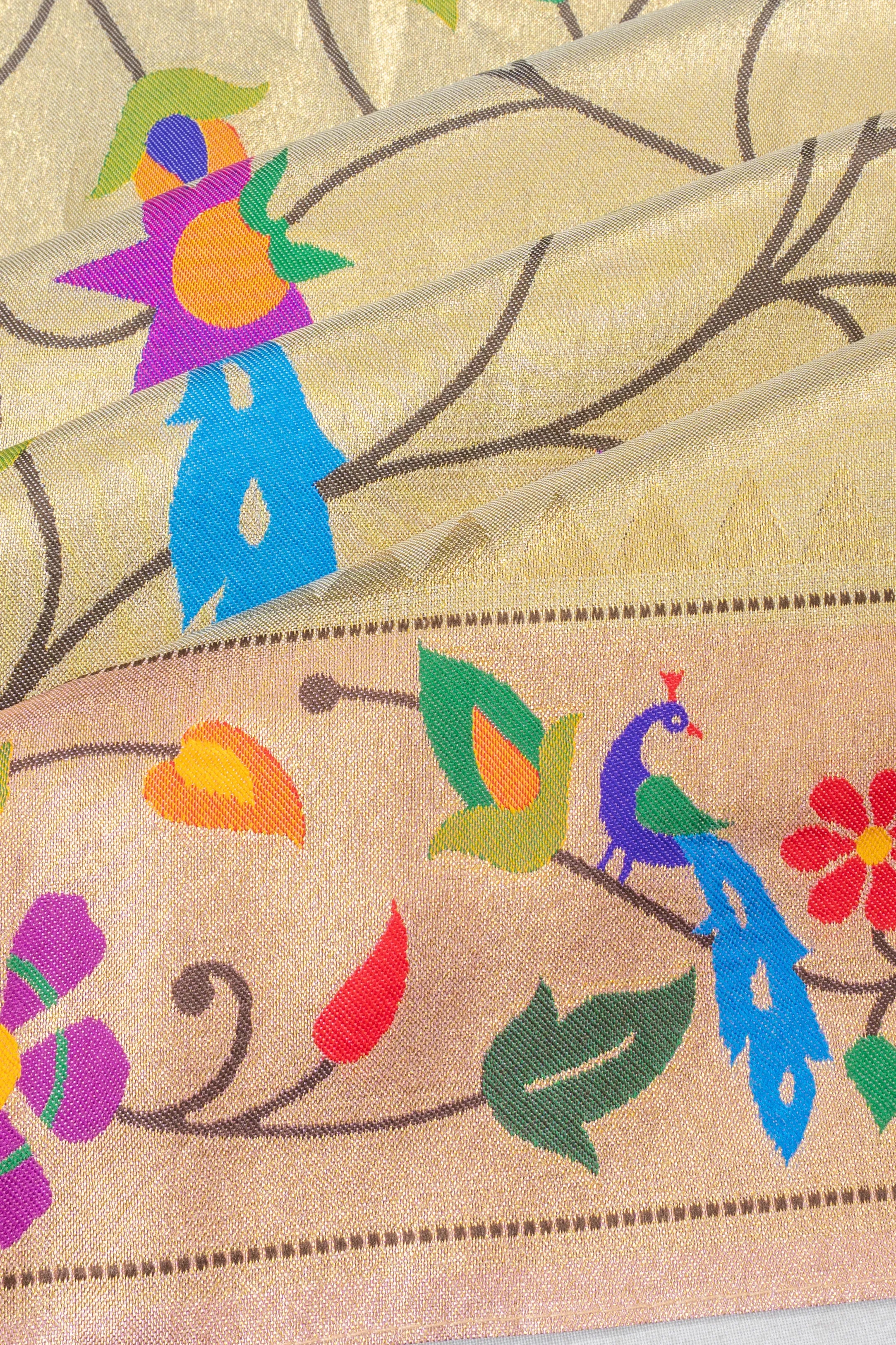 Muniya Silk Tissue Jaal Gold Saree