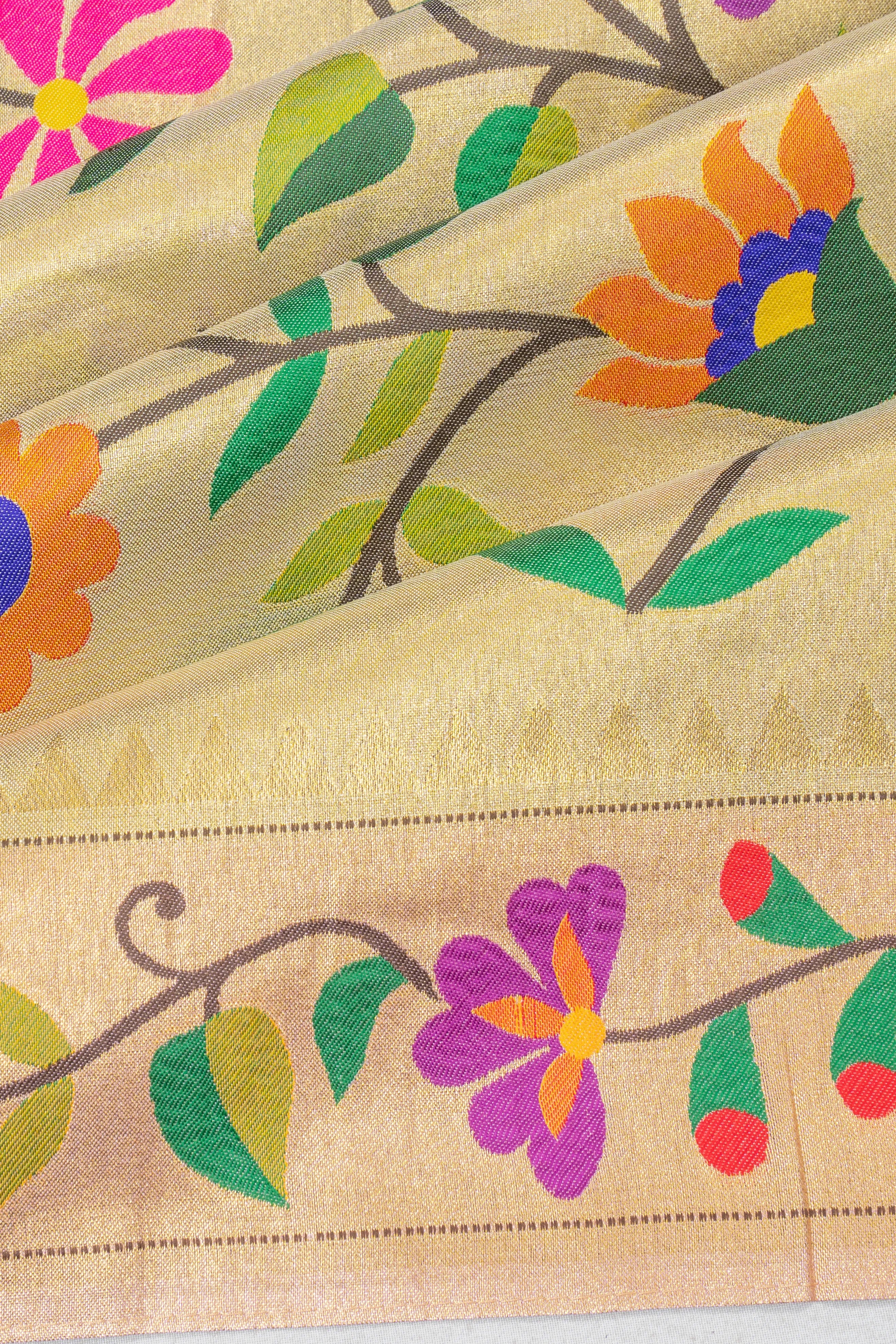 Muniya Silk Tissue Jaal Gold Saree