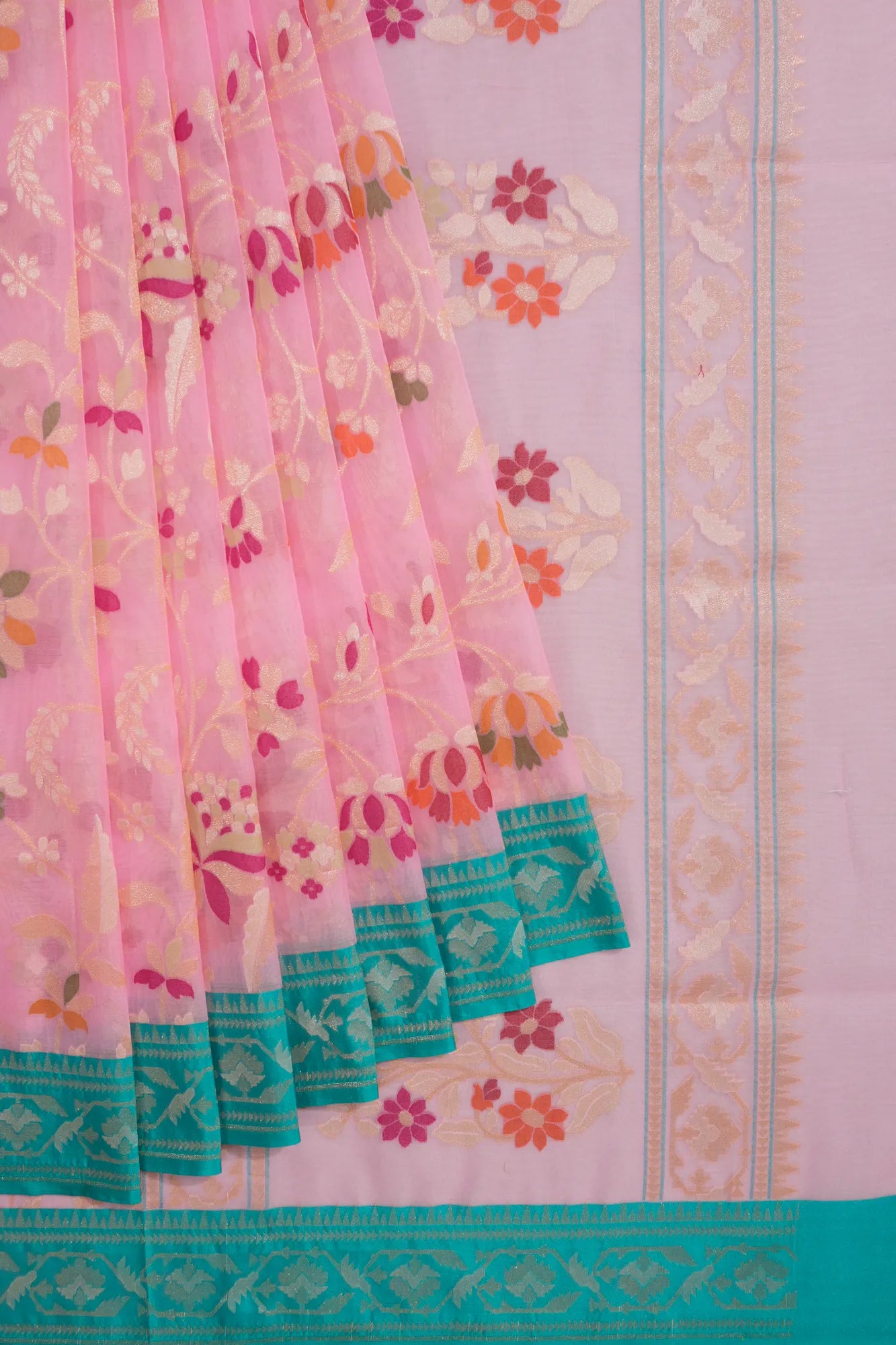 Banarasi Kora Organza Brocade Jaal Baby Pink Saree