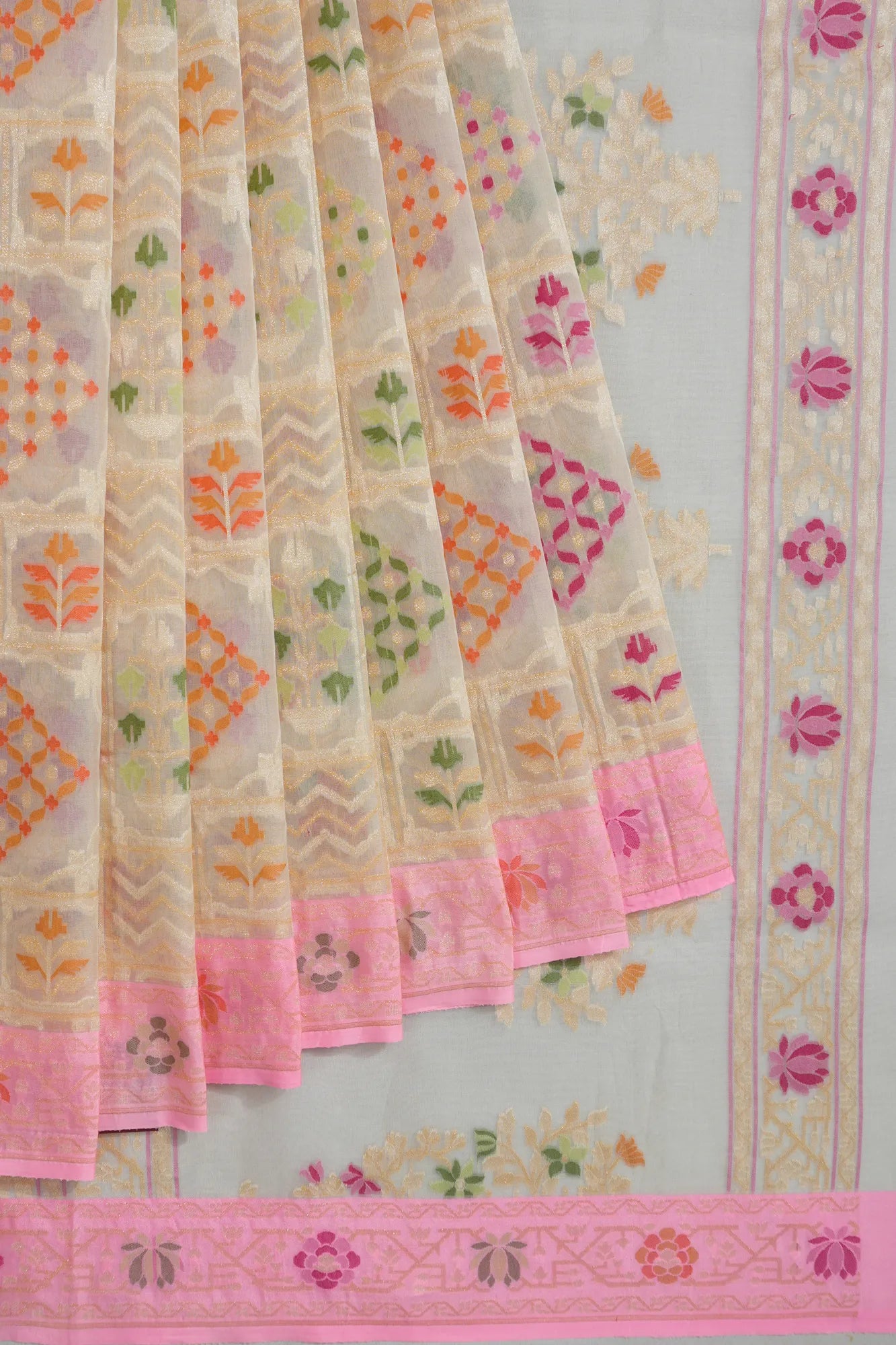 Banarasi Kora Organza Brocade Jaal Cream Saree