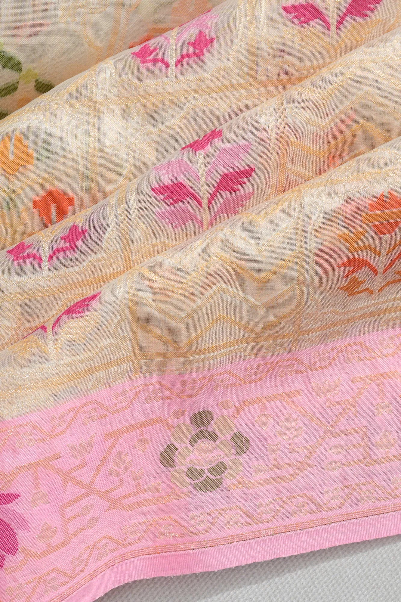 Banarasi Kora Organza Brocade Jaal Cream Saree