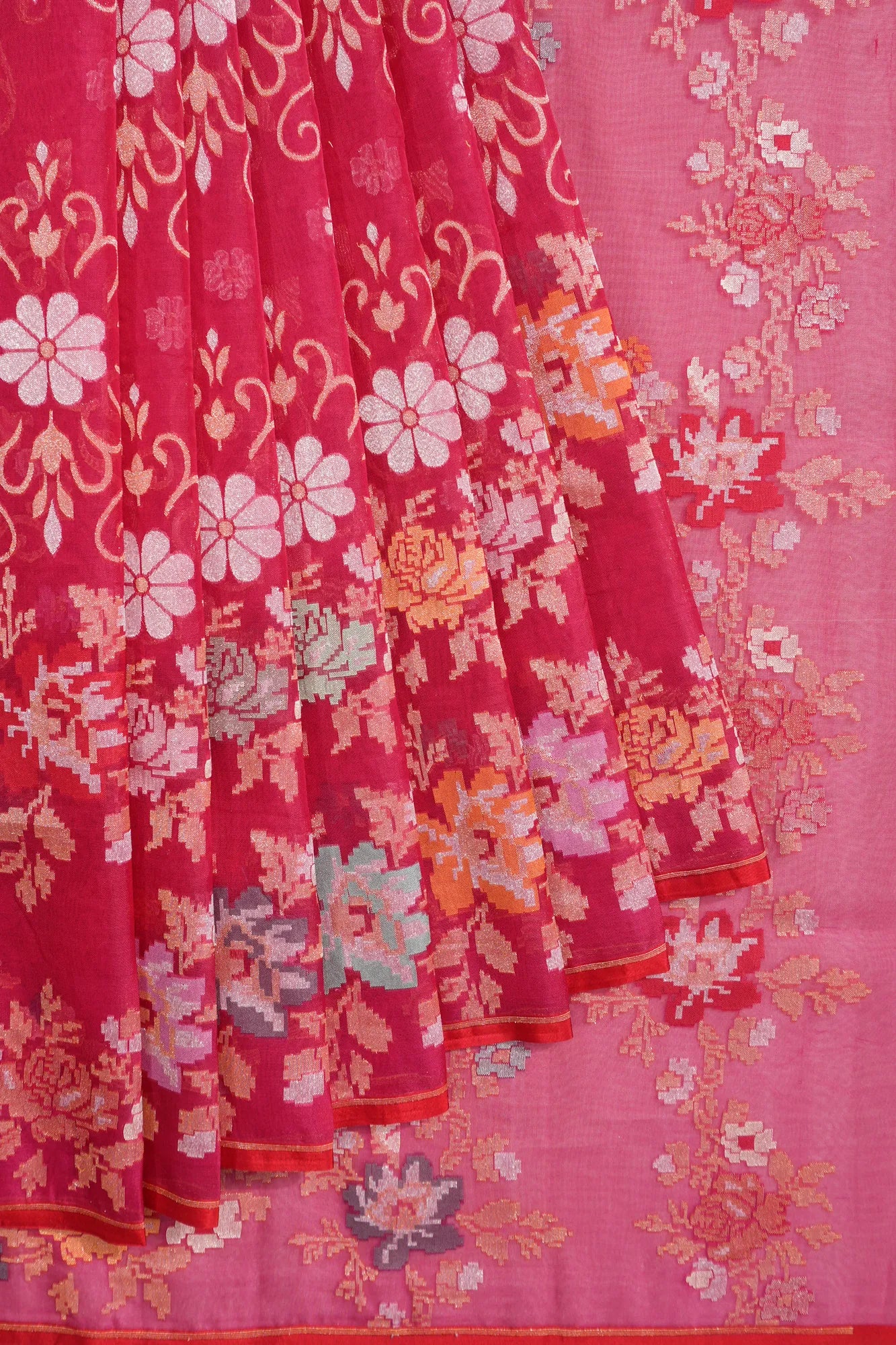 Banarasi Kora Organza Brocade Jaal Red Saree