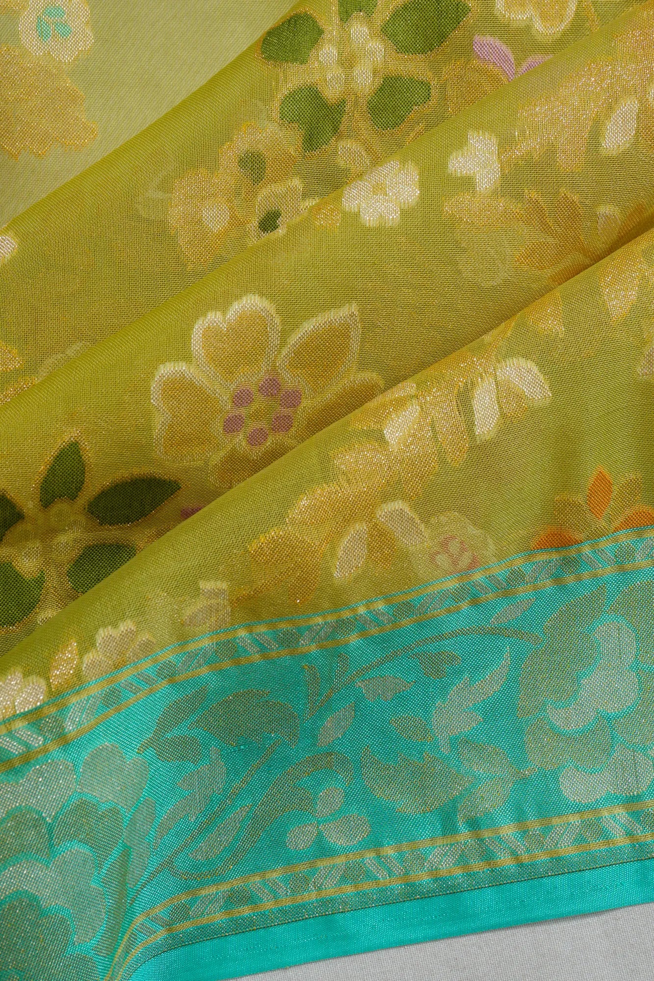 Banarasi Kora Organza Brocade Jaal Green Saree