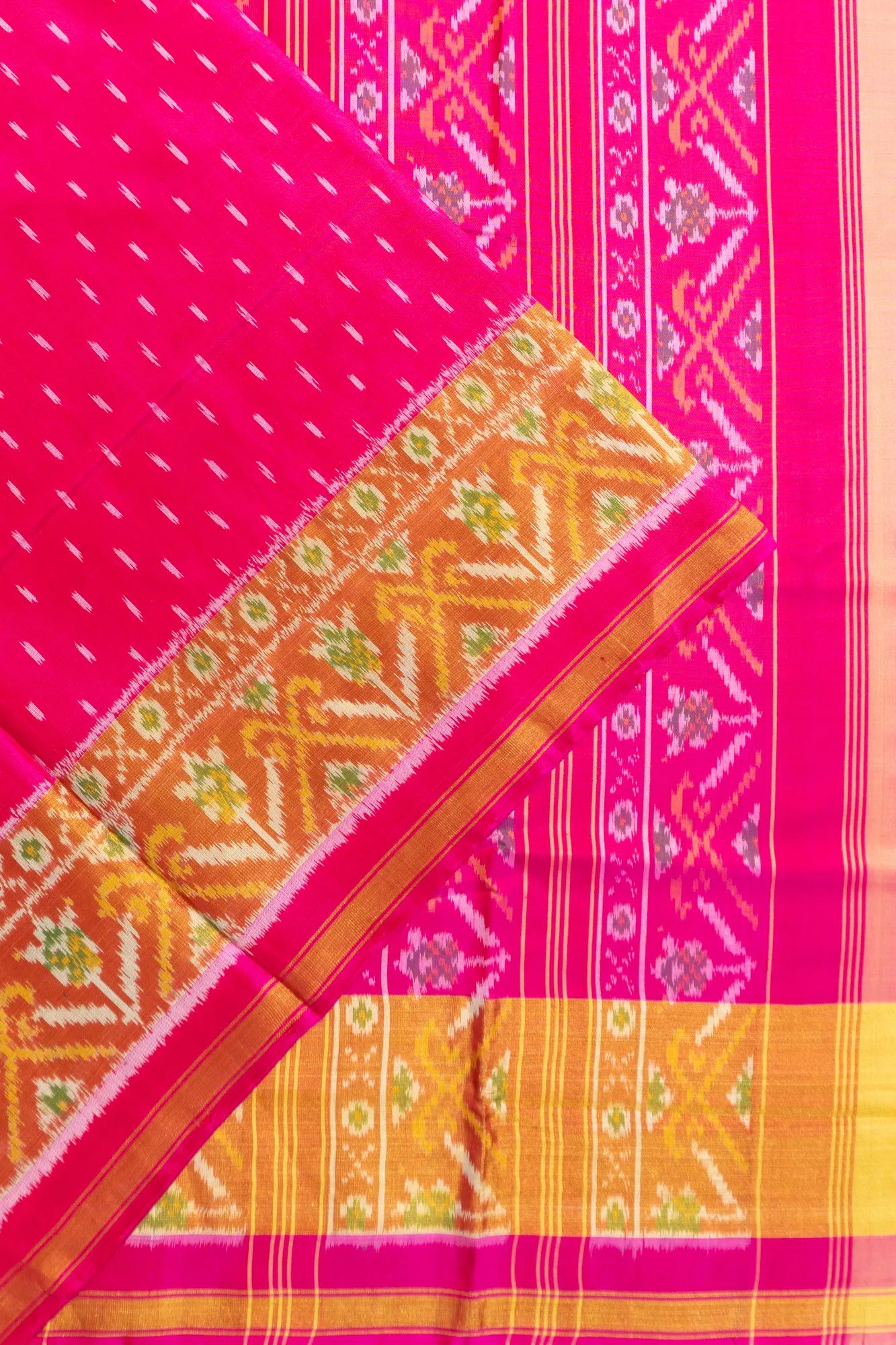 Rajkot Patola Silk Ikat Rani Pink Saree