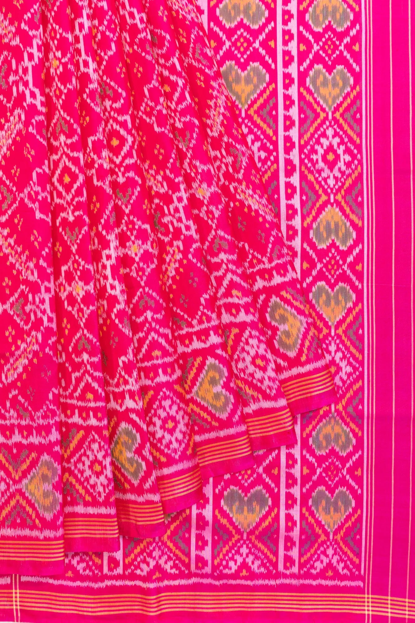 Semi Patan Silk Ikat Rani Pink Saree