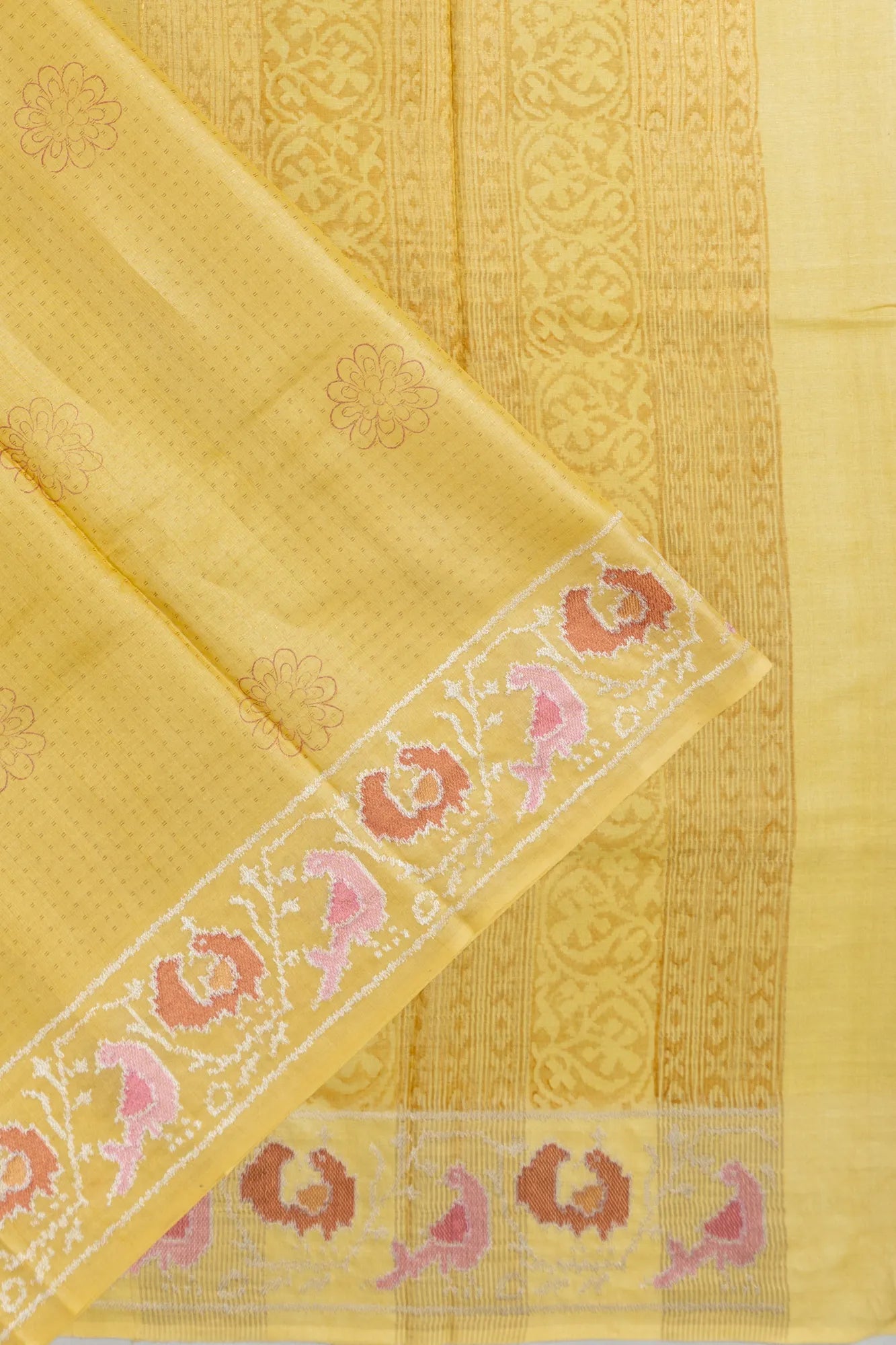Tussar Brocade And Printed Yellow Saree