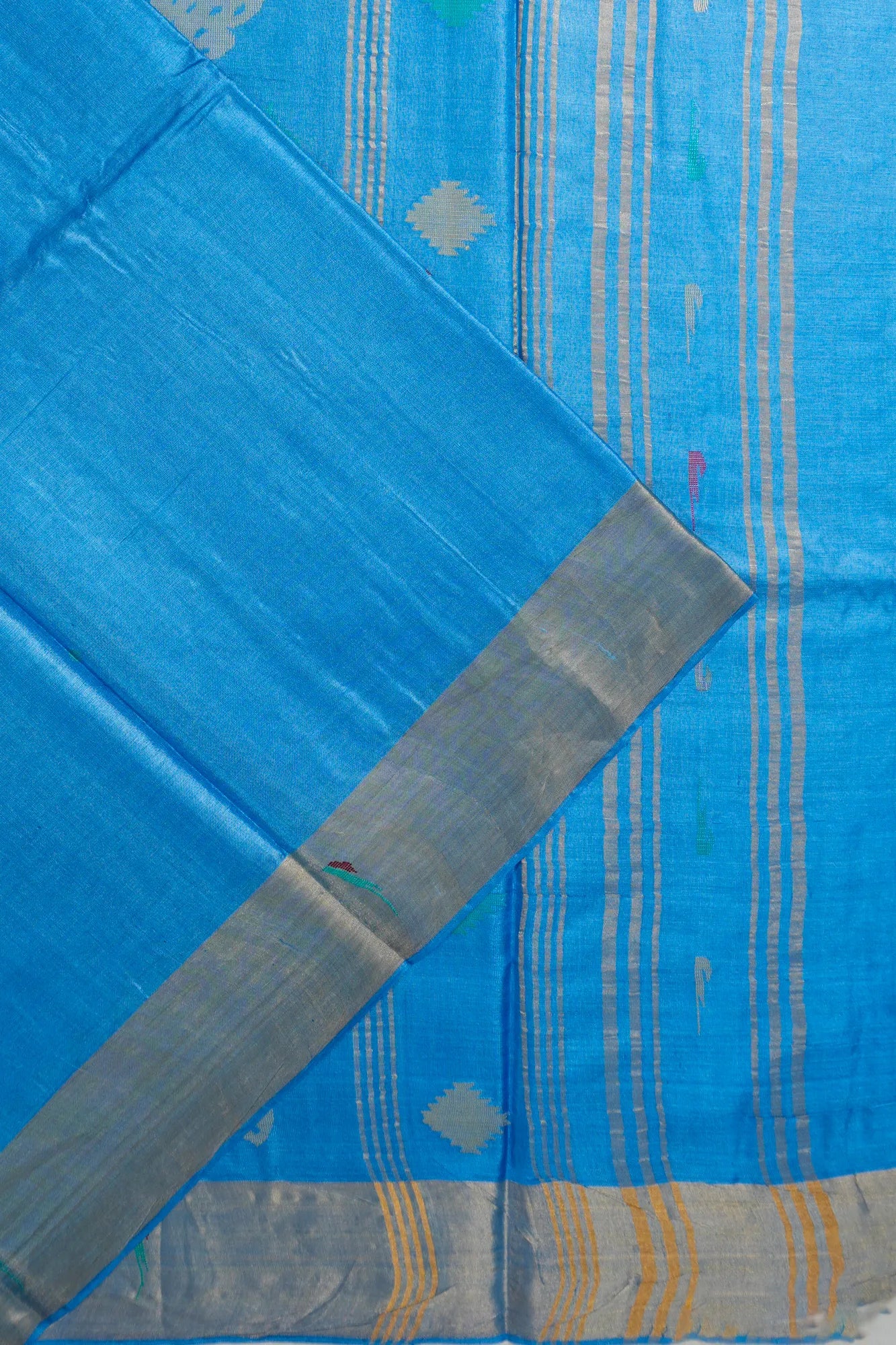 Tussar Butta Sky Blue Saree