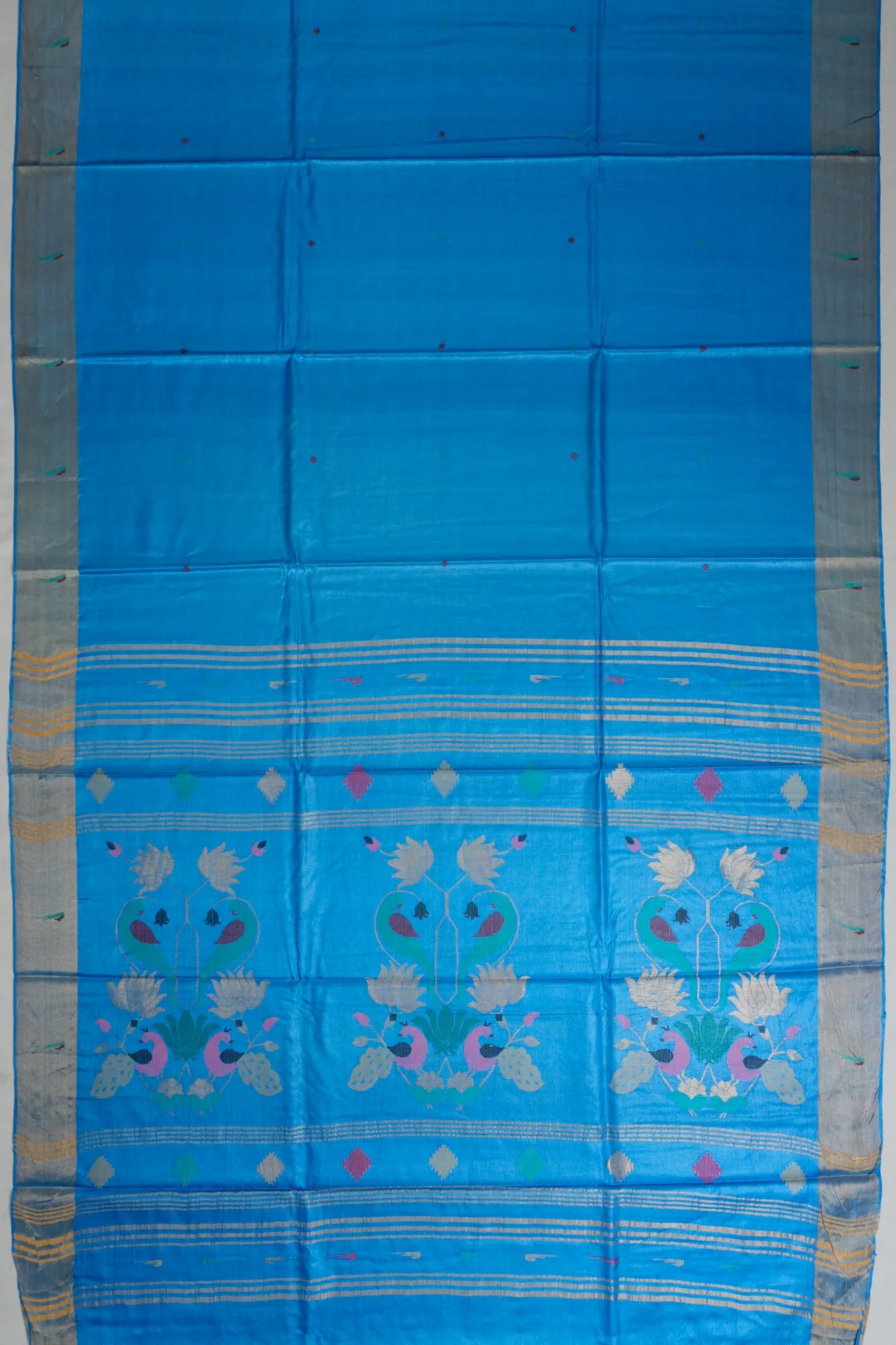 Tussar Butta Sky Blue Saree