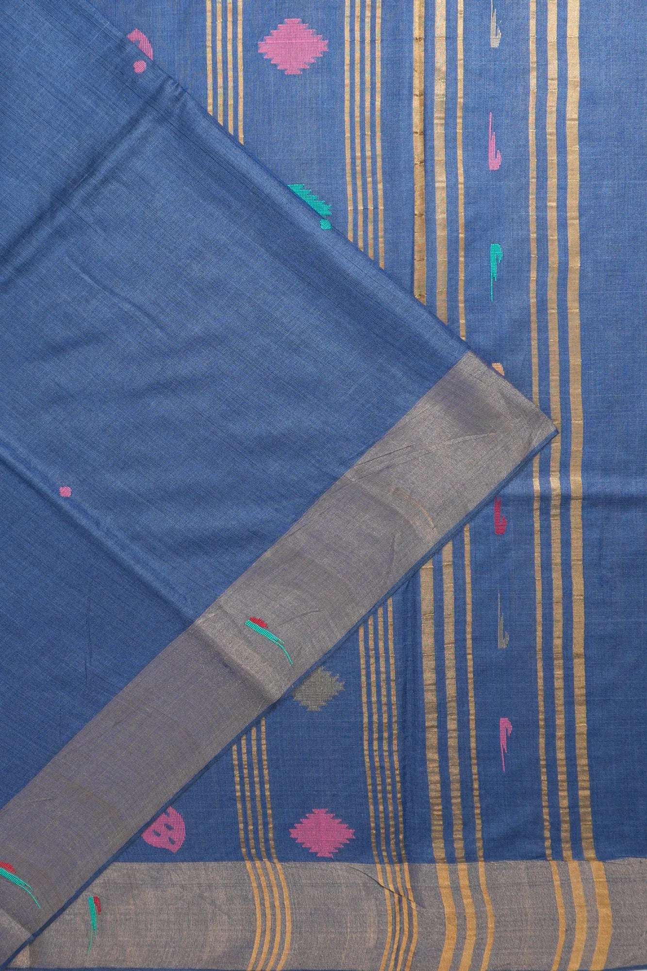 Tussar Butta Dark Blue Saree