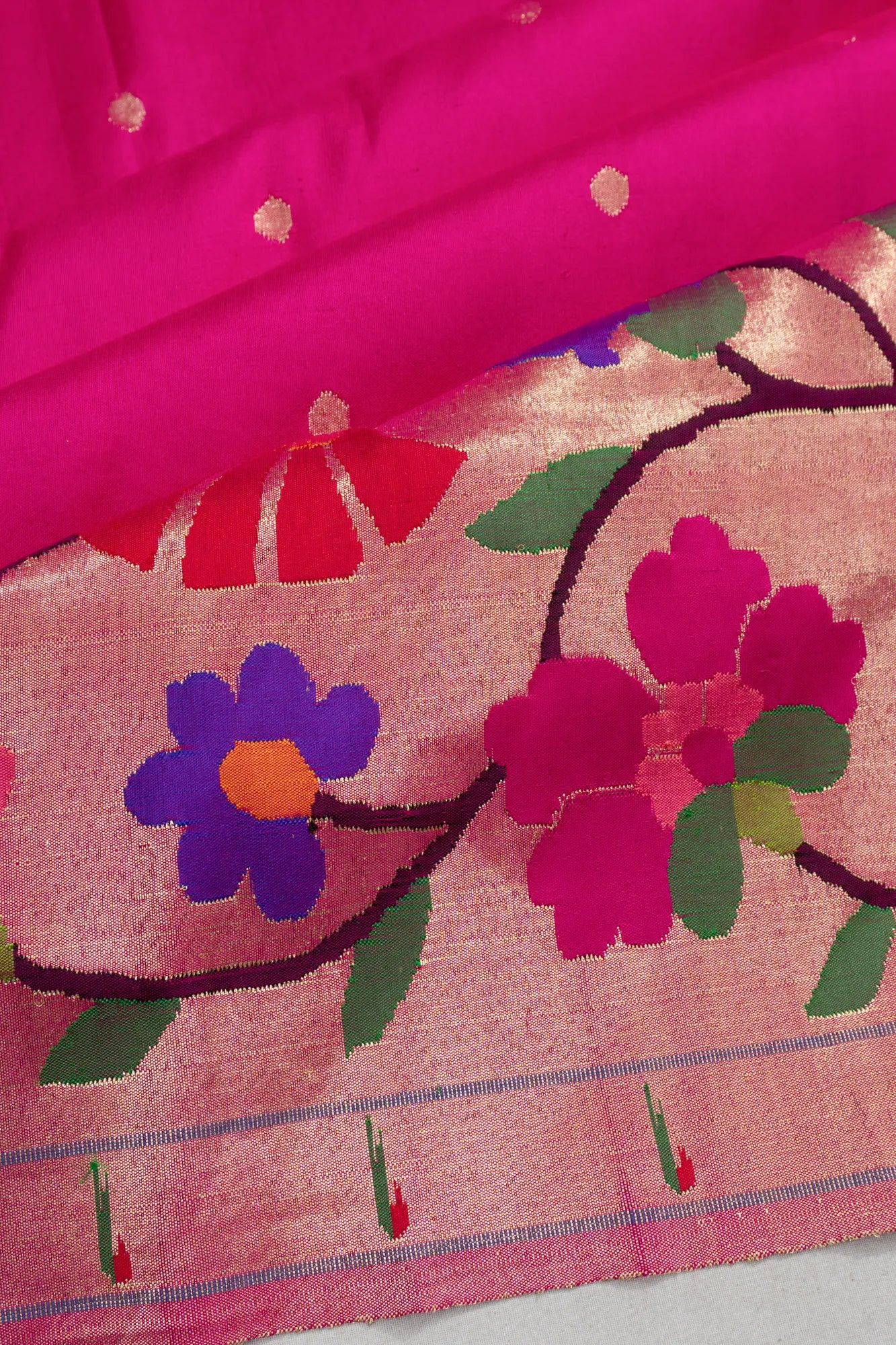 Paithani Silk Butta Pink Saree With Big Border