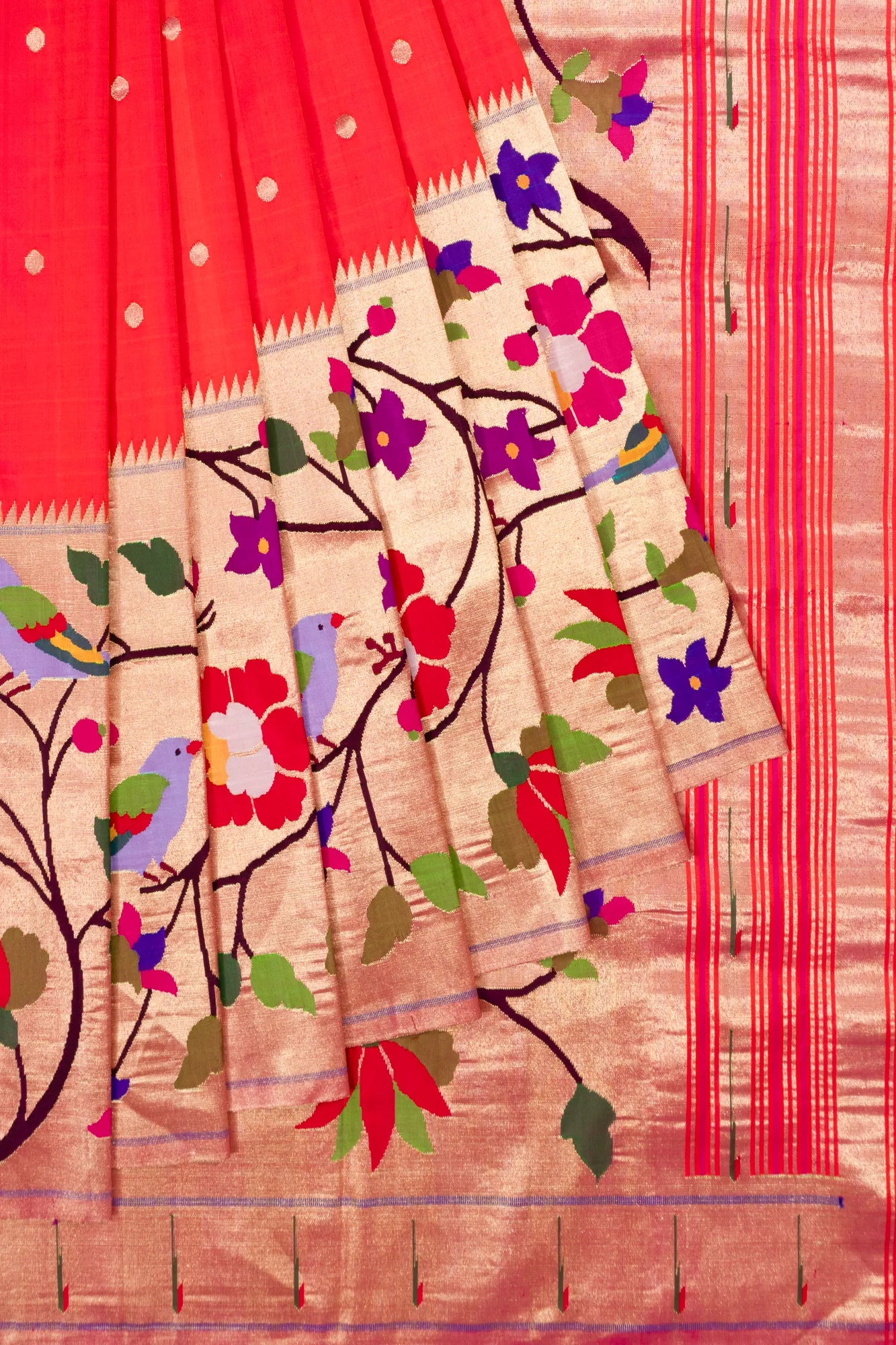 Paithani Silk Butta Reddish Pink Saree With Big Border