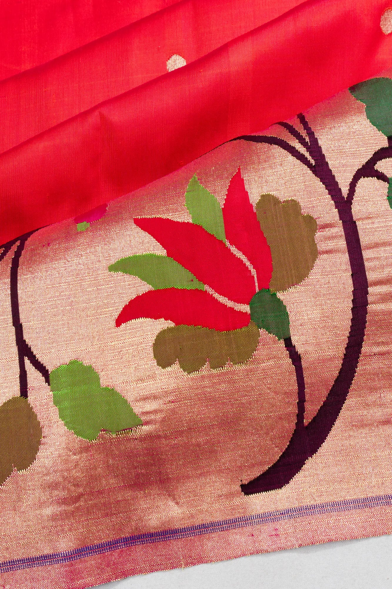 Paithani Silk Butta Reddish Pink Saree With Big Border