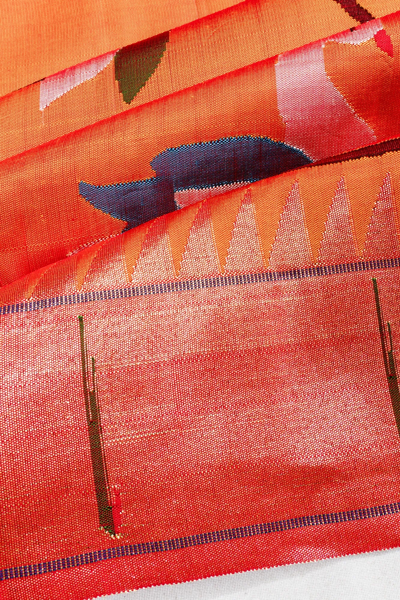 Paithani Silk Butta Orange Saree With Single Muniya Border