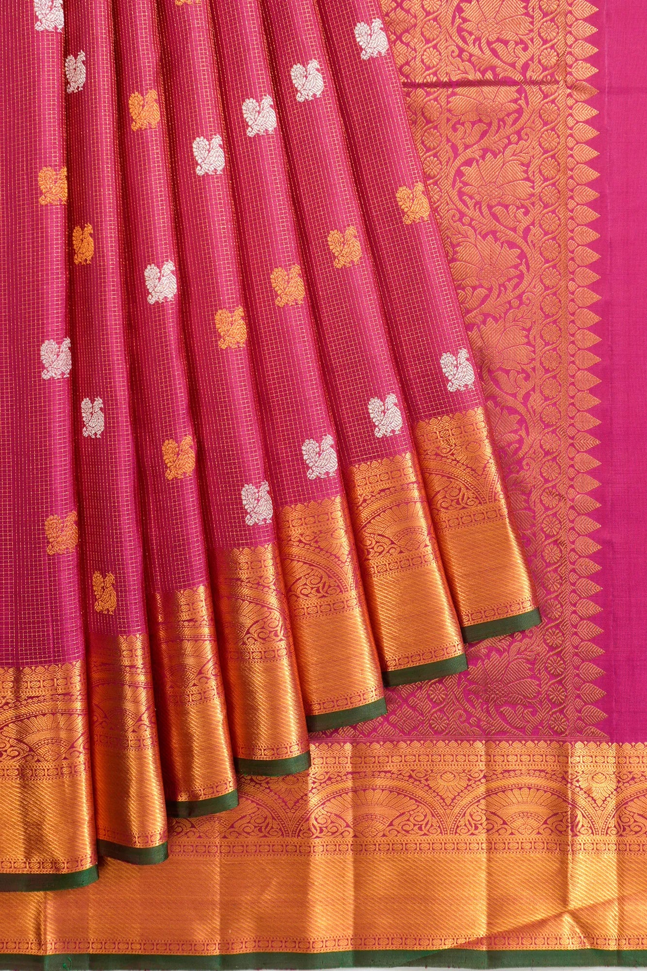 Kanchipuram Silk Checks And Butta Pink Saree