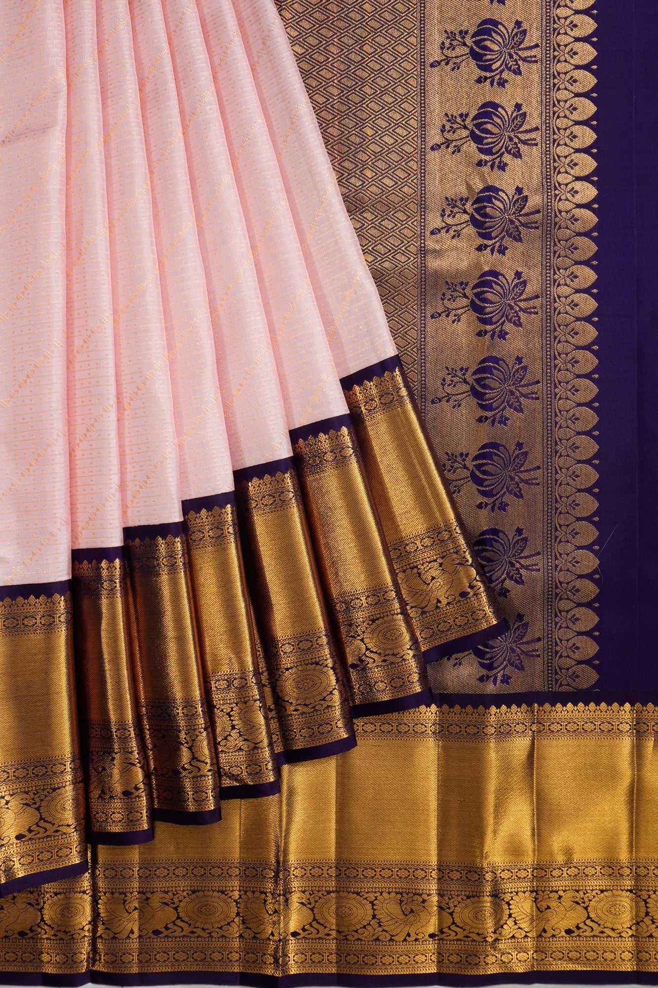 Kanchipuram Silk Brocade Baby Pink Saree