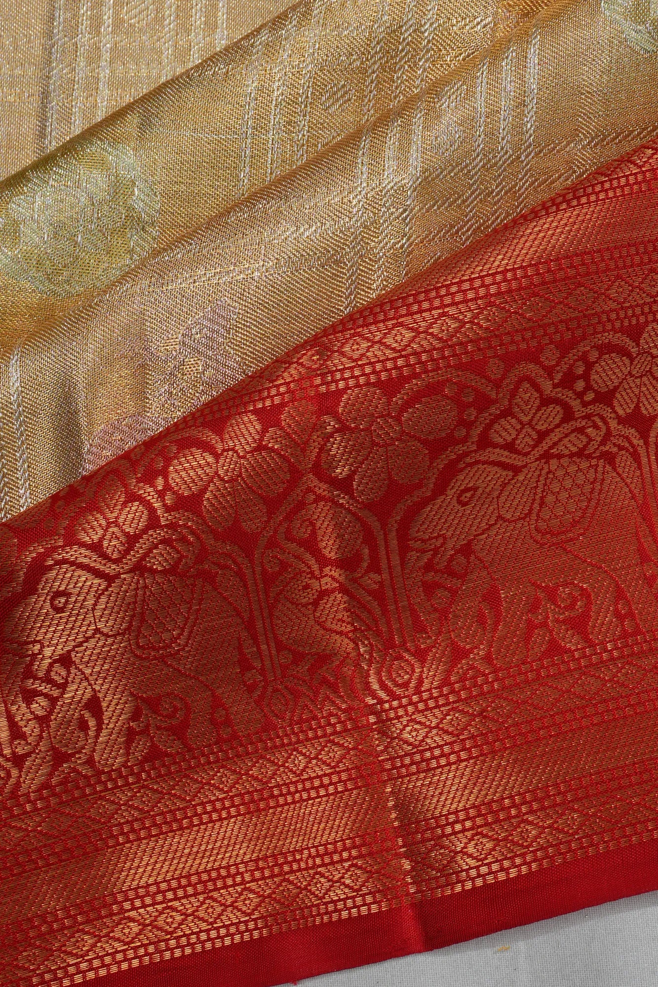 Kanchipuram Silk Tissue Checks And Butta Gold Saree