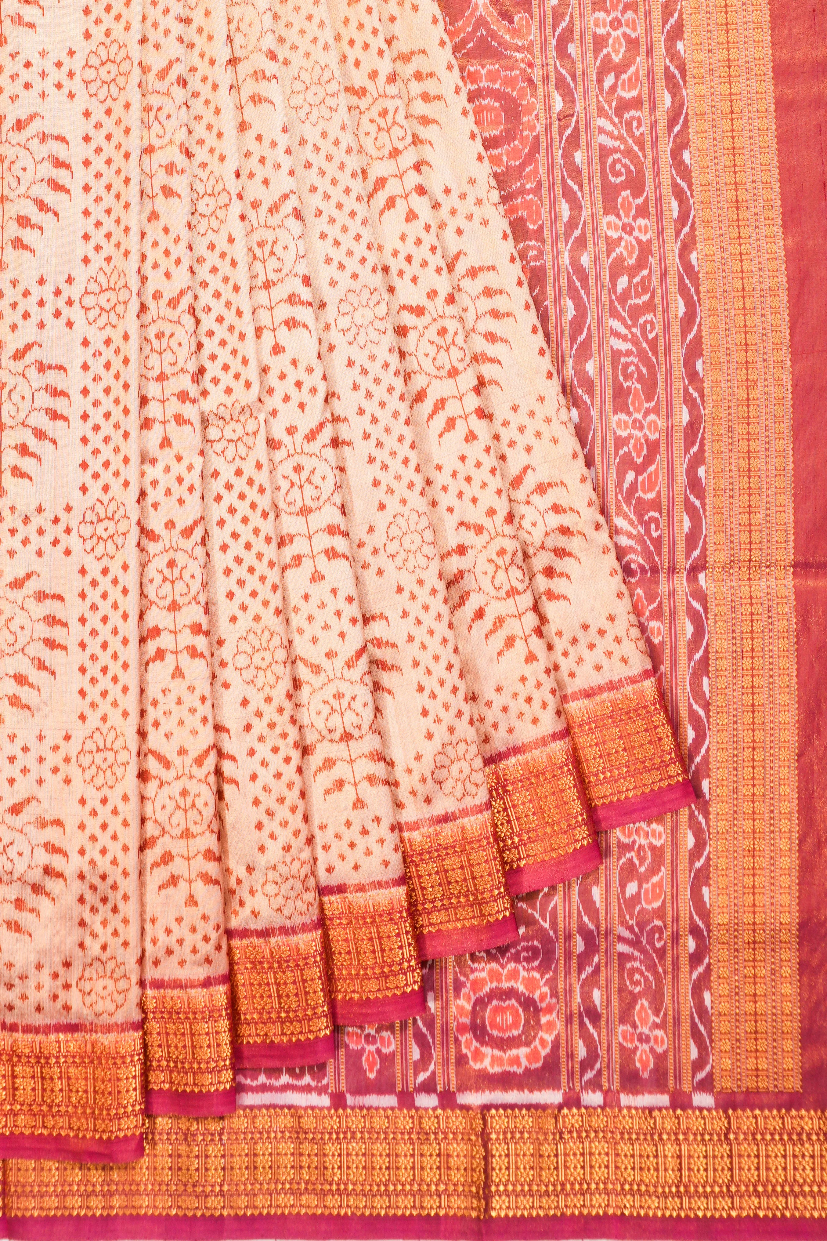 Sambalpuri Silk Ikat Tissue Cream Saree