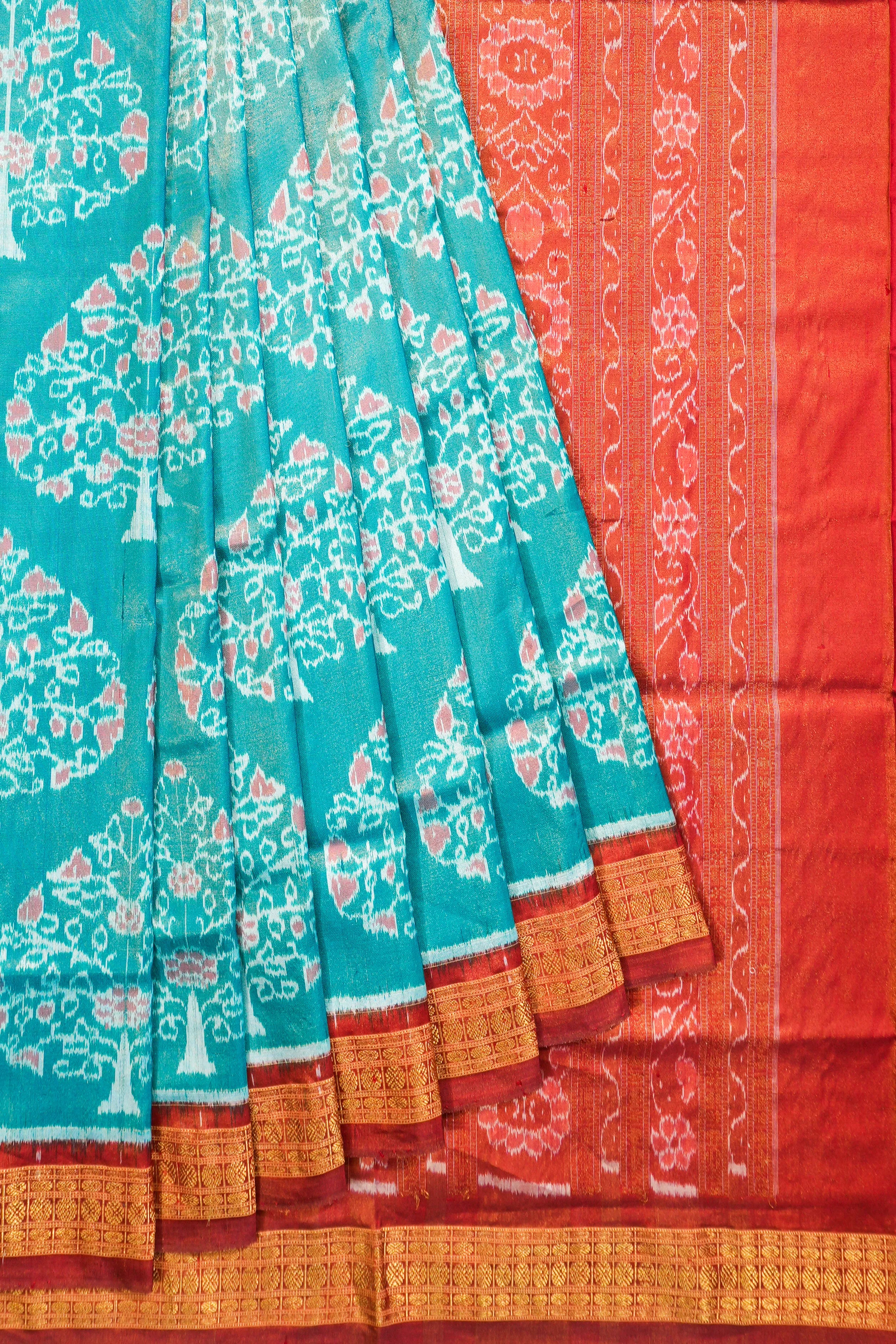 Sambalpuri Silk Ikat Tissue Sky Blue Saree