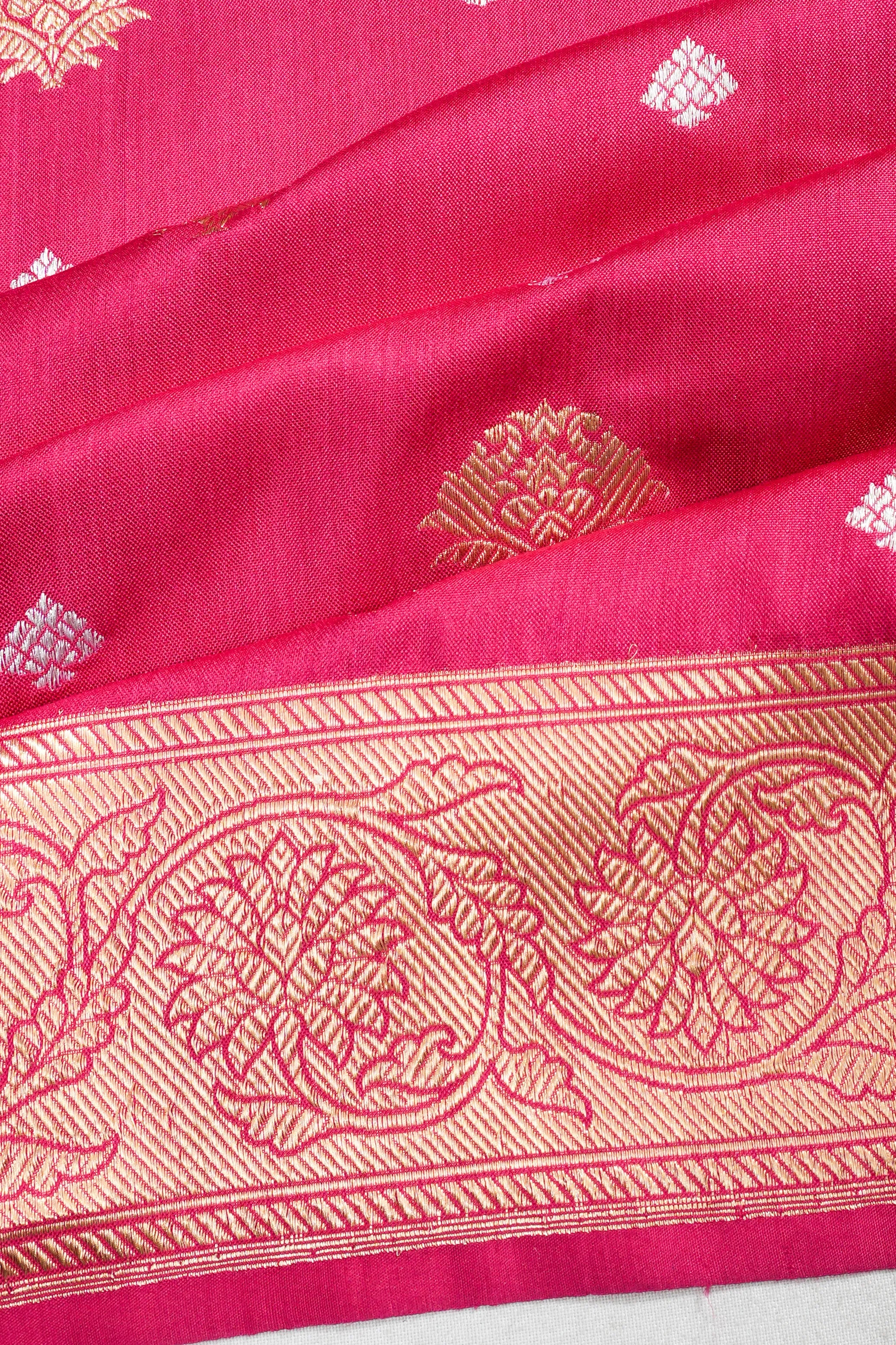 Banarasi Silk Kadwa Butta Rani Pink Saree