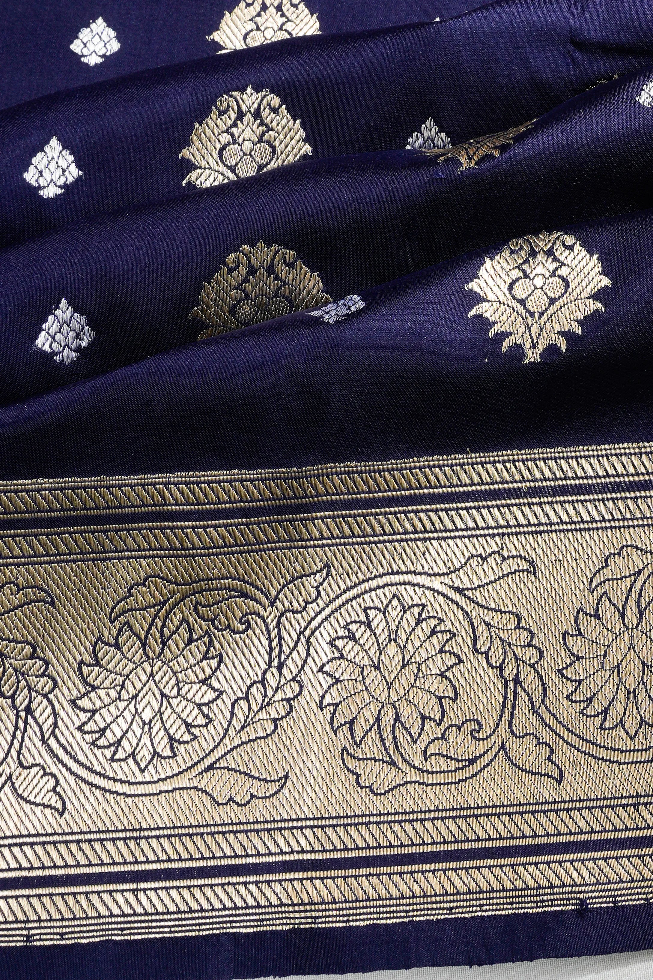 Banarasi Silk Kadwa Butta Dark Blue Saree