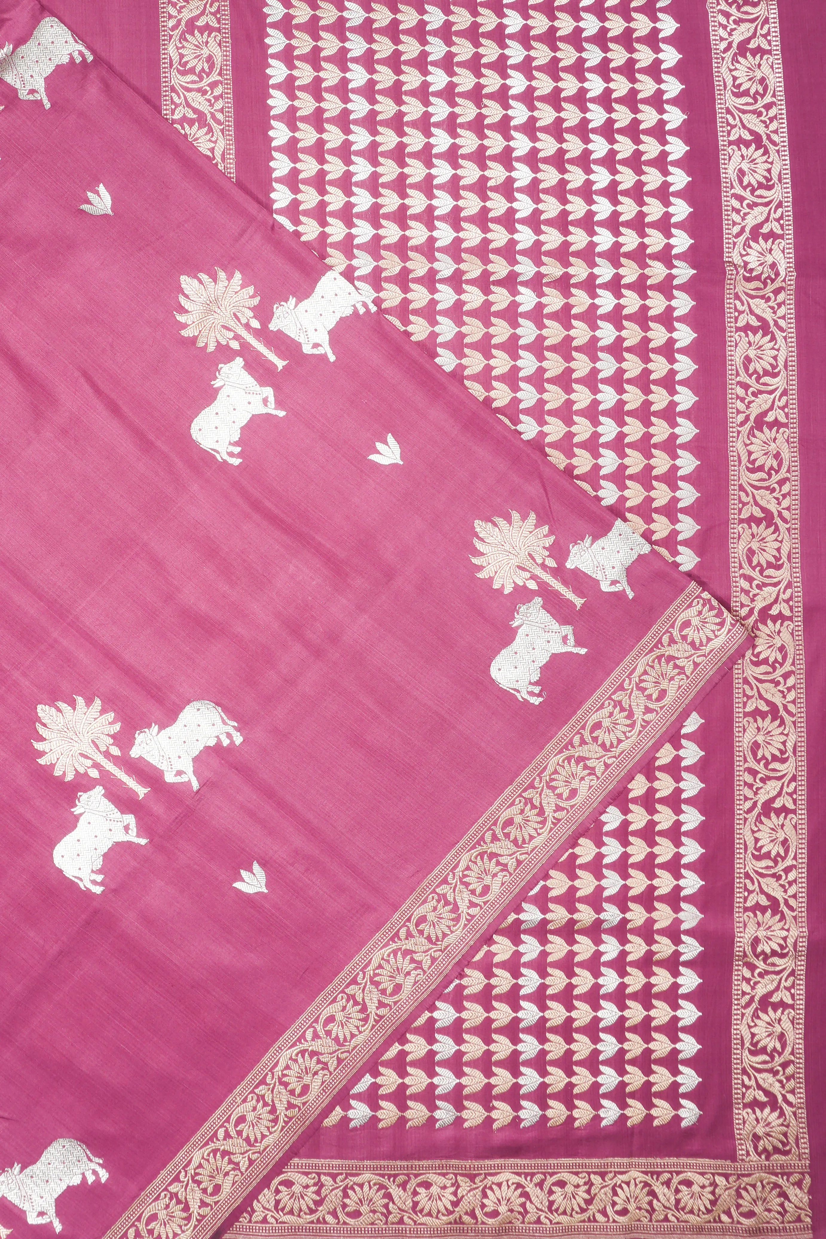 Banarasi Silk Pichwai Kadwa Butta Pink Saree