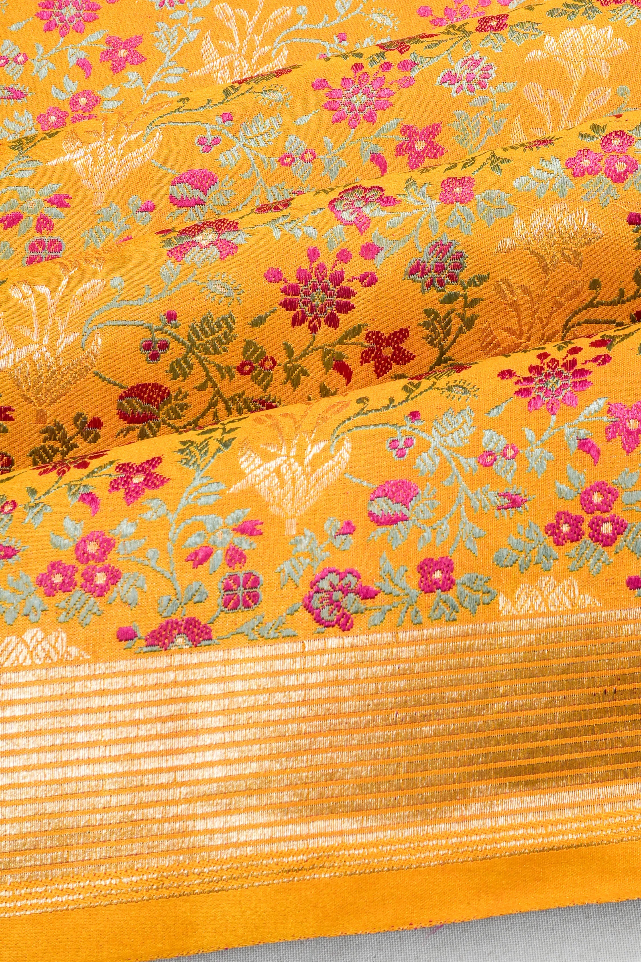 Banarasi Silk Brocade Yellow Saree