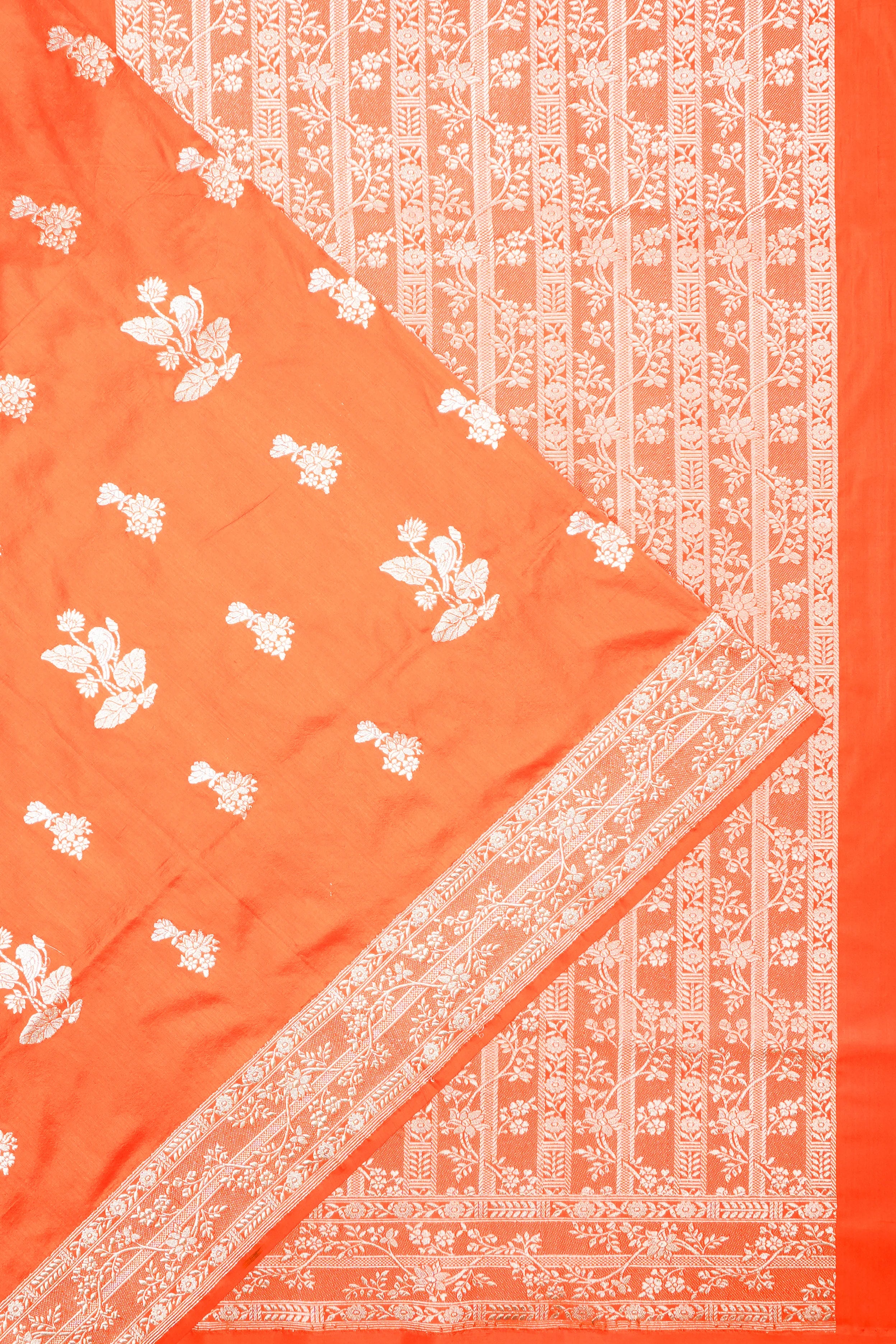 Banarasi Silk Kadwa Butta Orange Saree