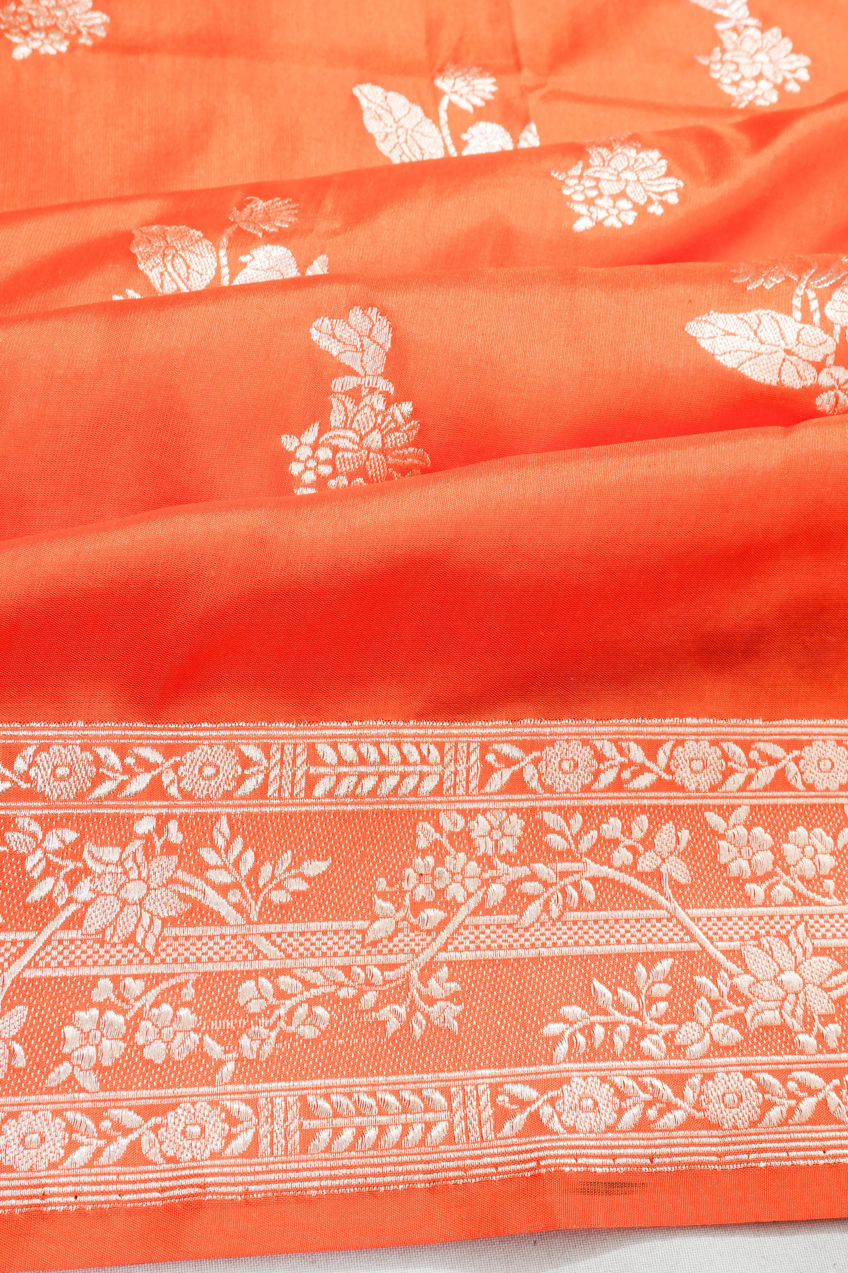 Banarasi Silk Kadwa Butta Orange Saree