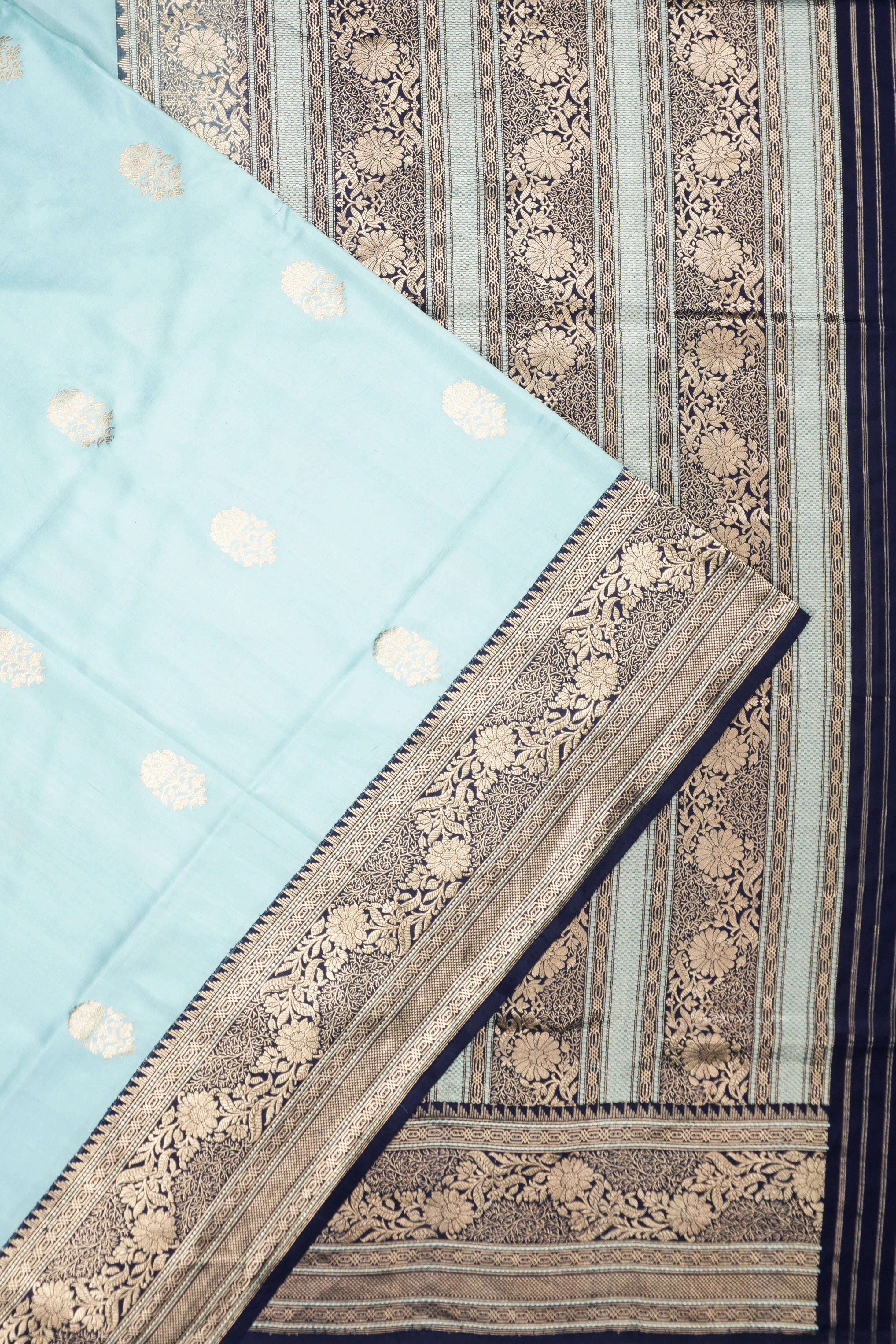 Banarasi Silk Kadwa Butta Pastel Blue Saree