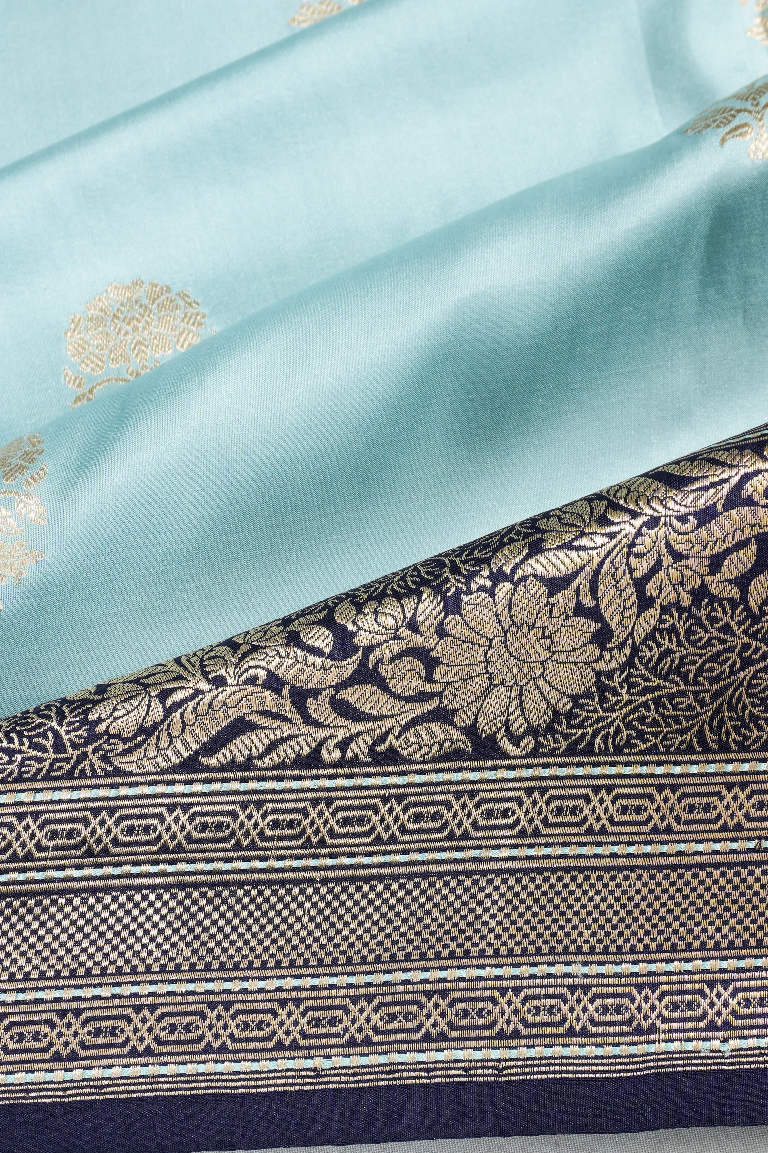 Banarasi Silk Kadwa Butta Pastel Blue Saree