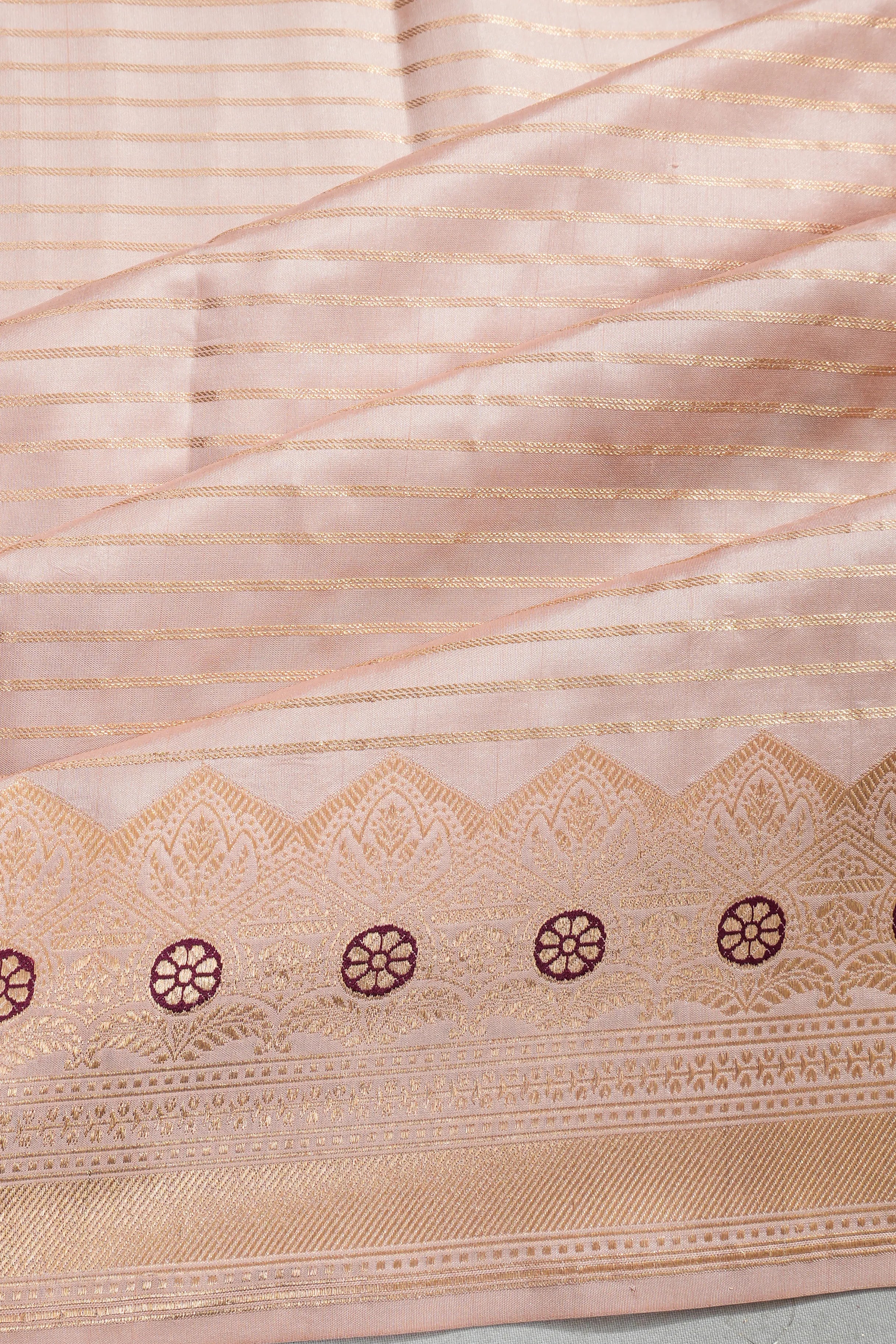 Banarasi Silk Horizontal Lines Cream Saree