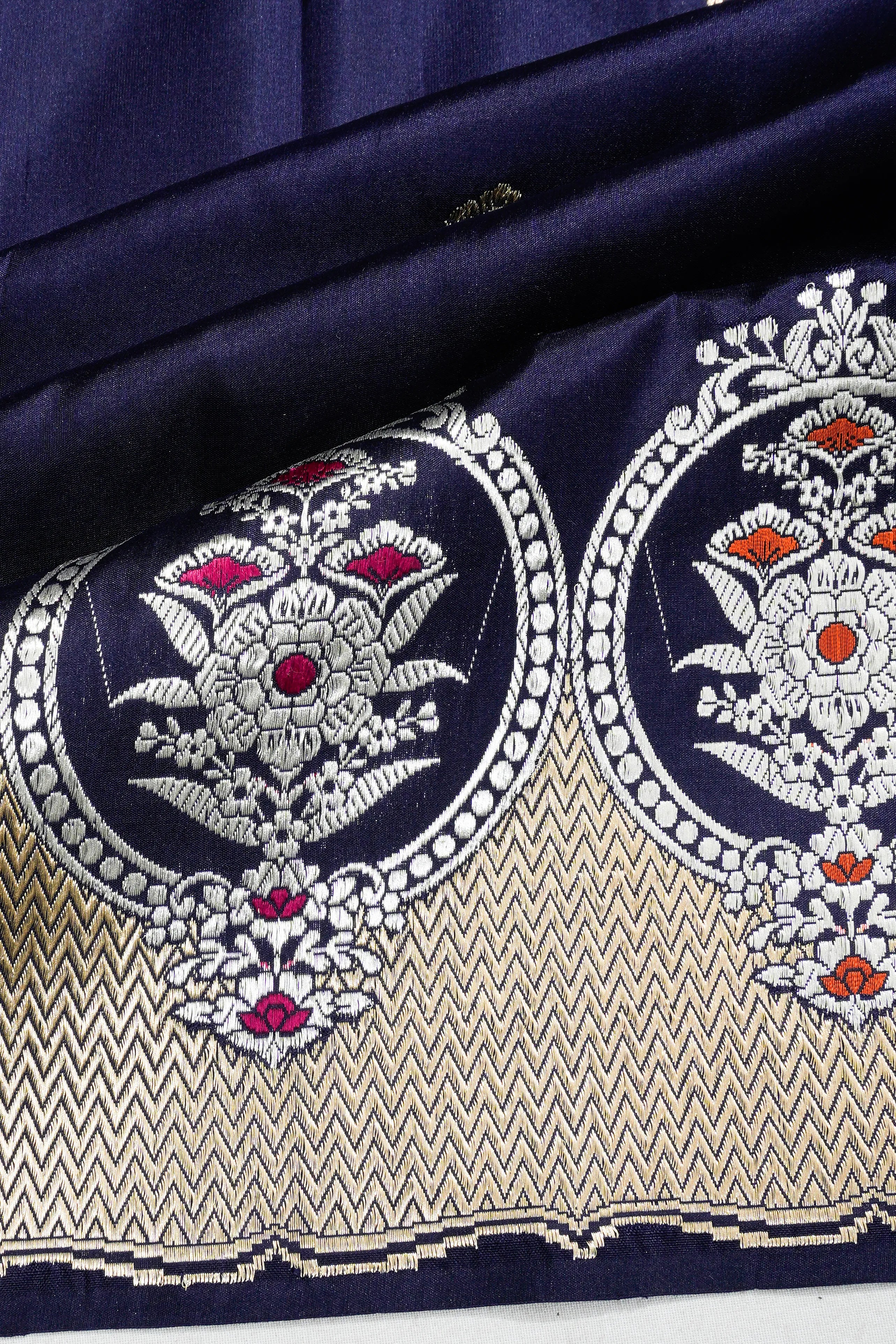 Banarasi Silk Kadwa Butta Dark Blue Saree