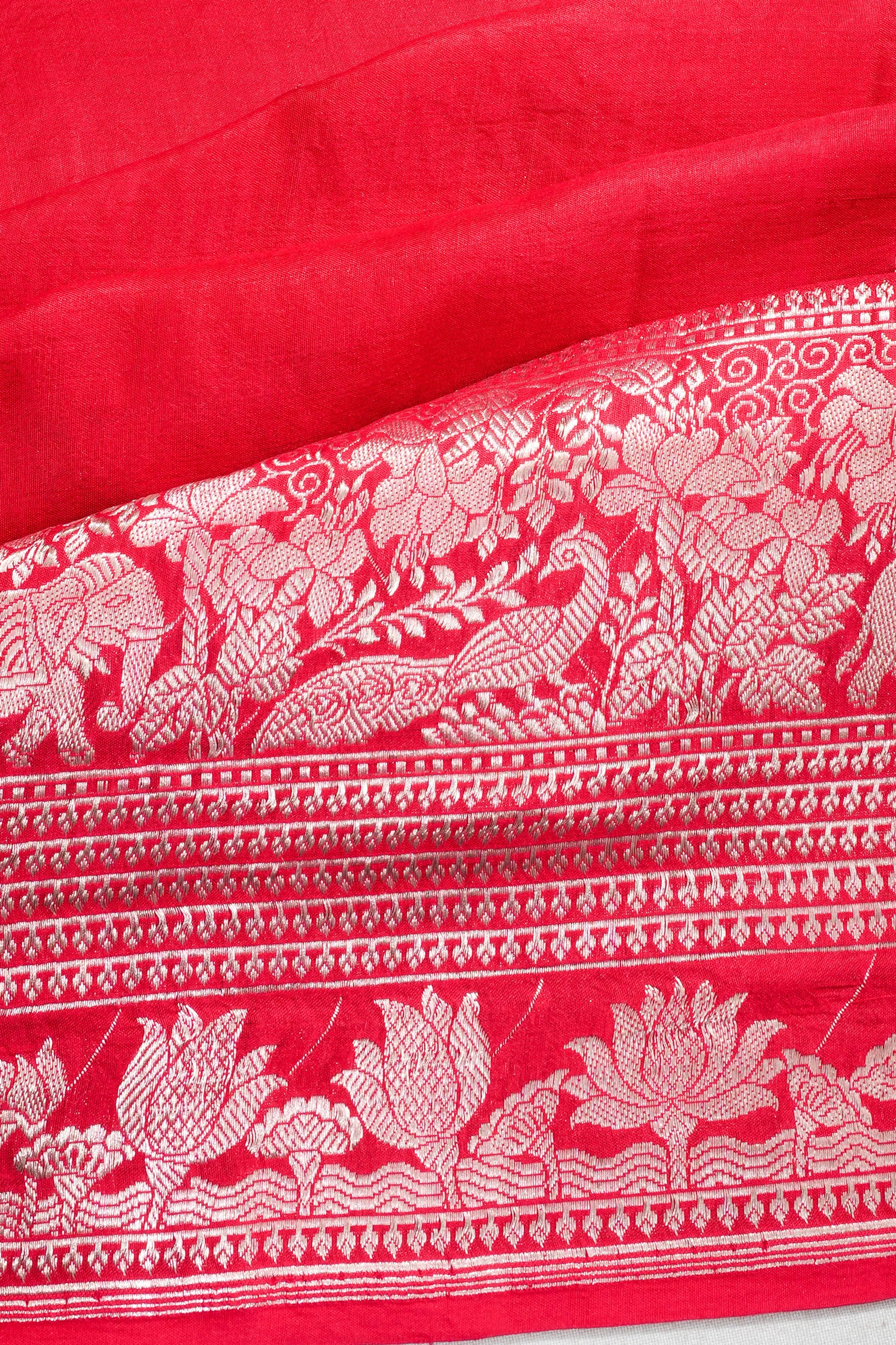 Banarasi Silk Kadwa Butta Red Saree