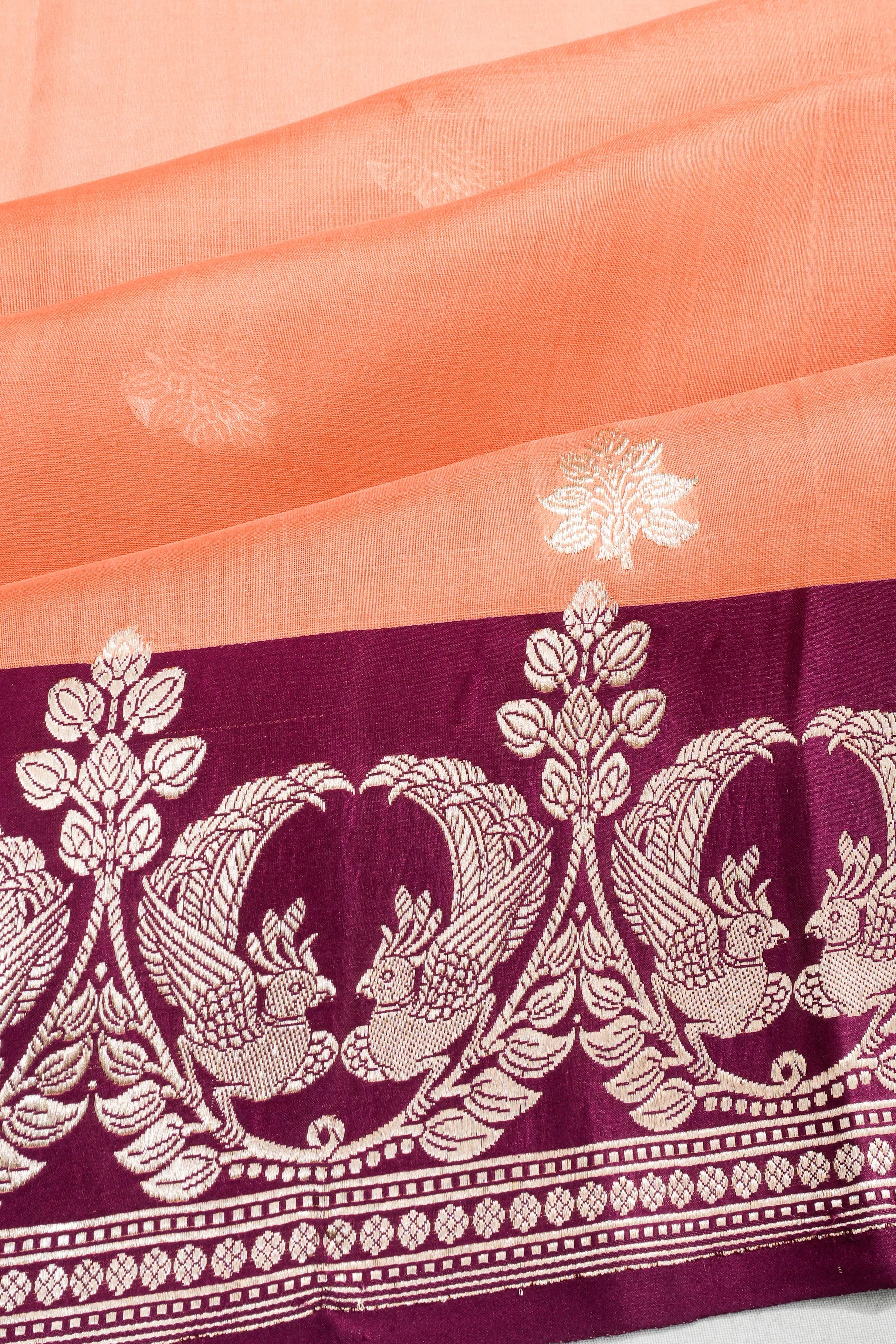 Banarasi Kora Organza Butta Pastel Orange Saree