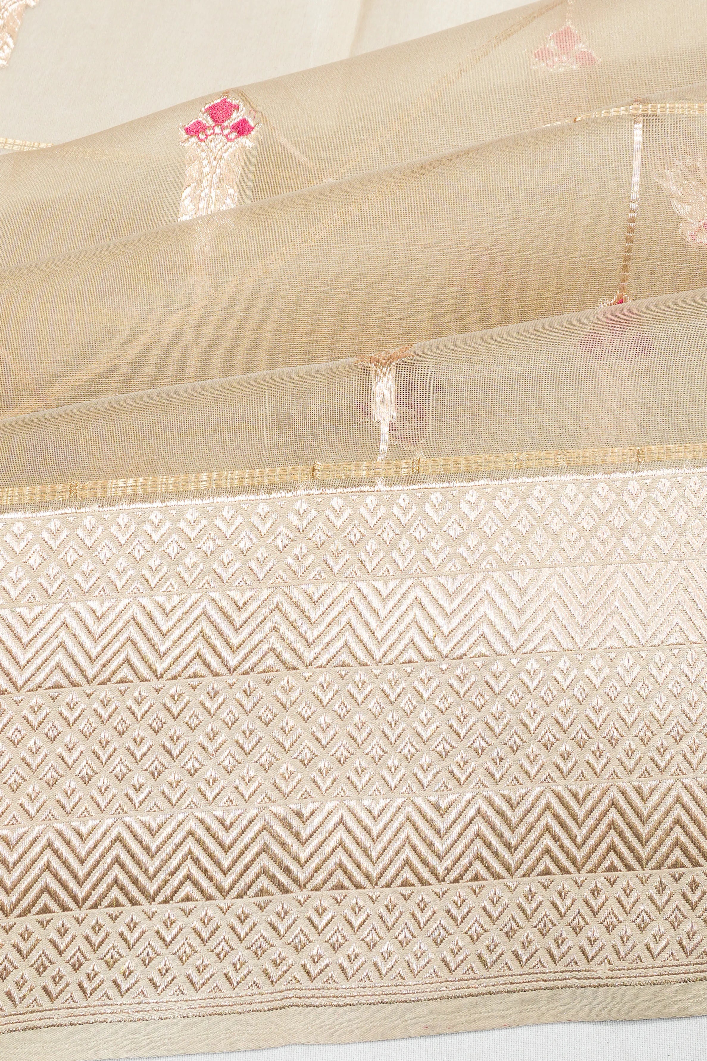 Banarasi Kora Organza Butta Cream Saree