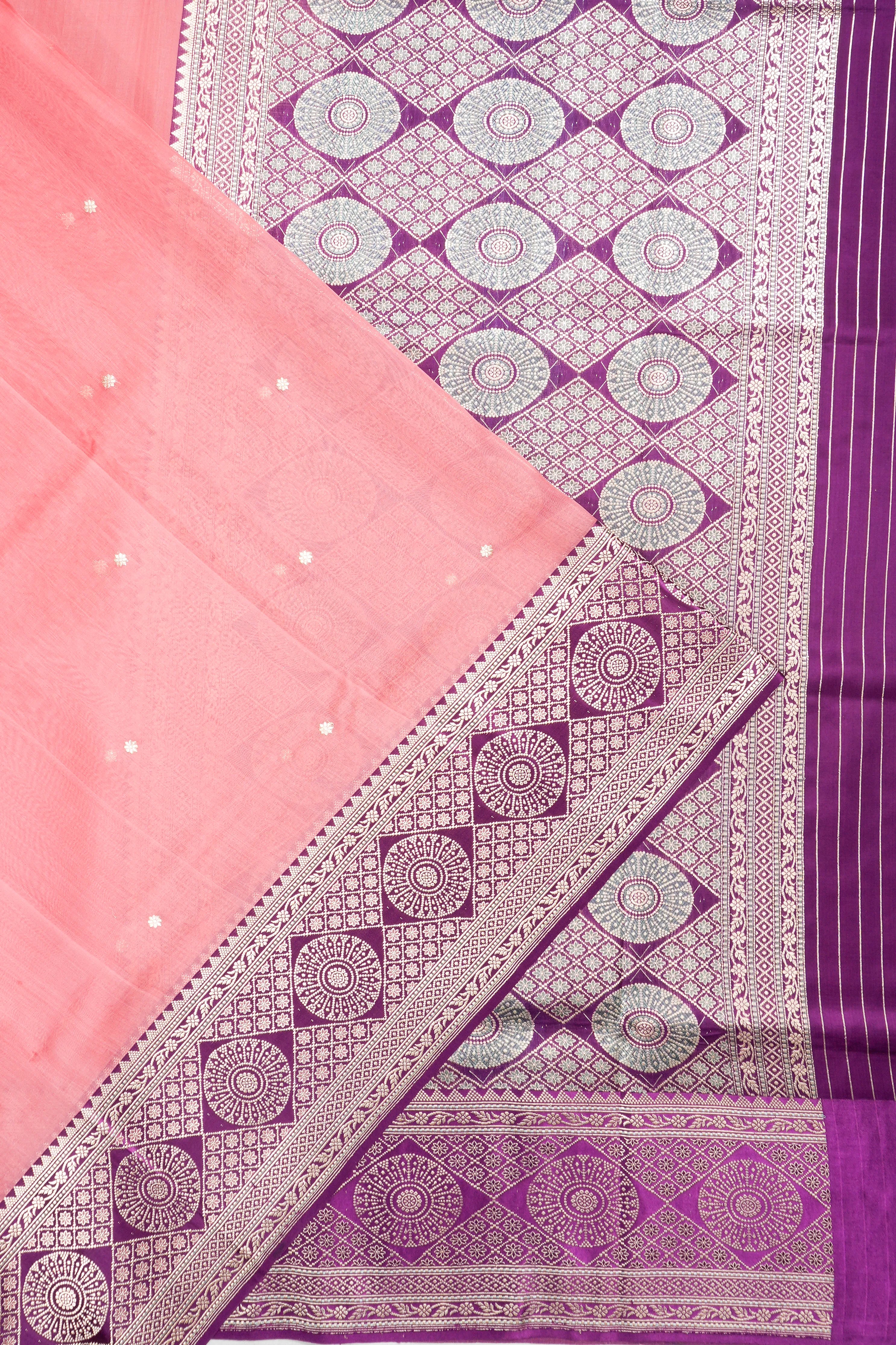 Banarasi Kora Organza Butta Peach Saree