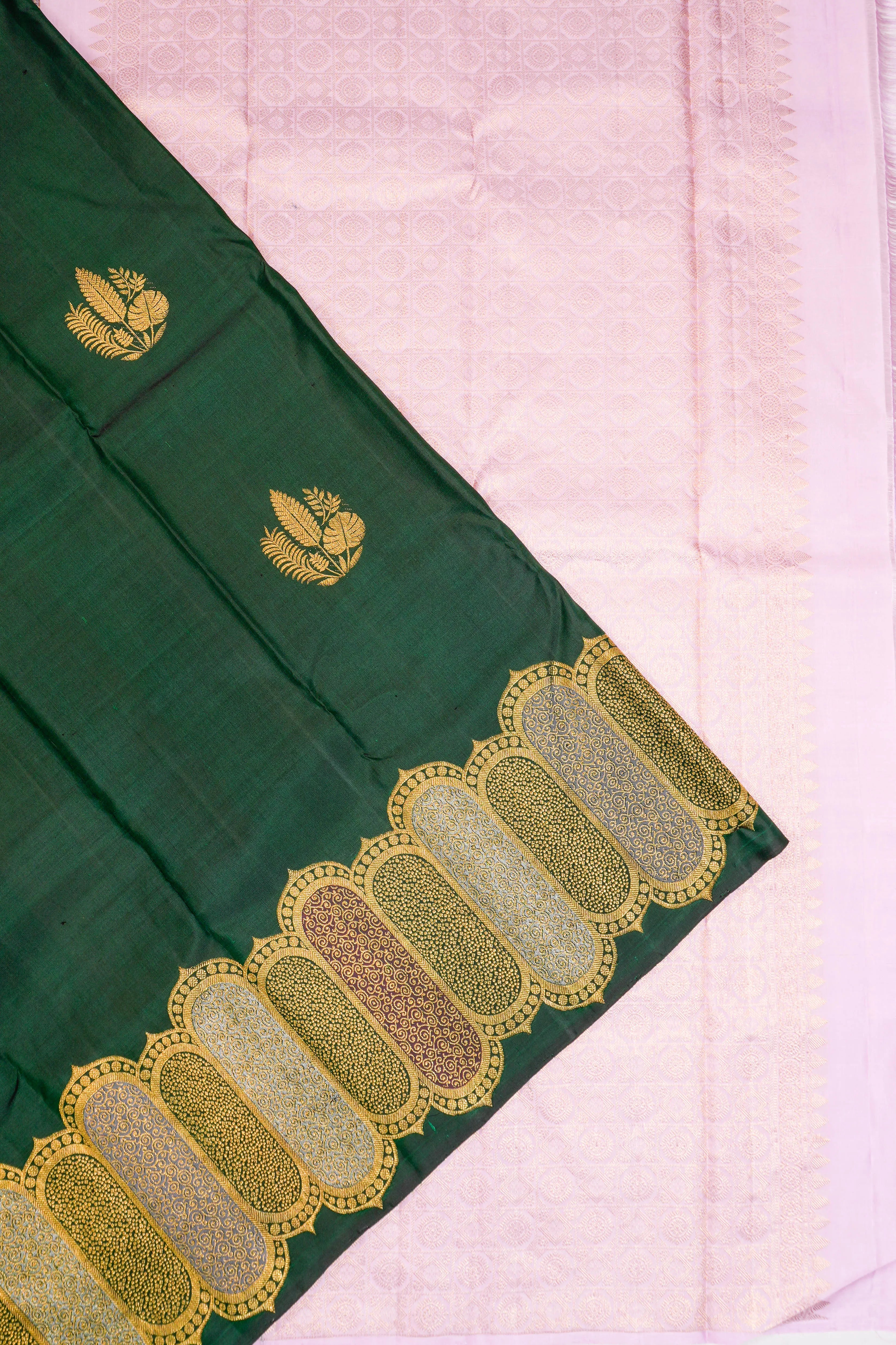 Kanchipuram Silk Butta Bottle Green Saree