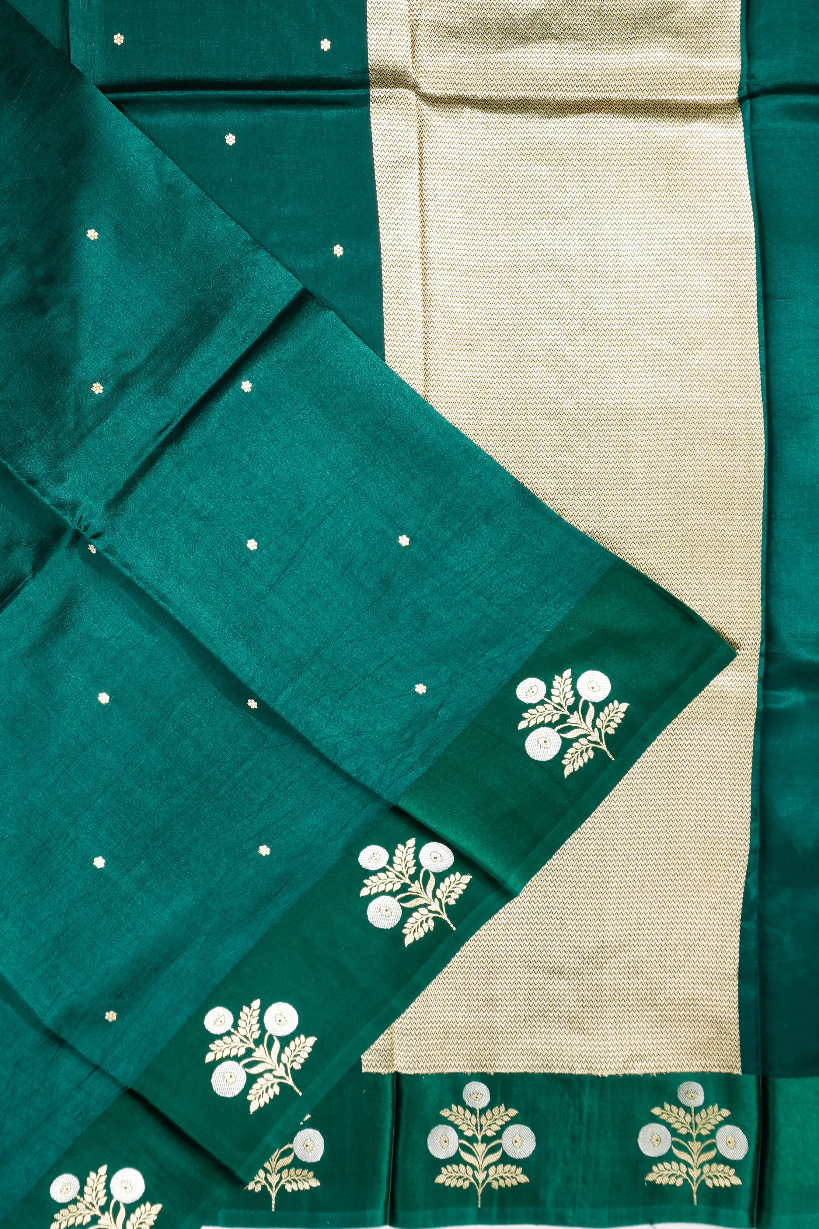 Banarasi Katan Silk Butta Dark Green Saree