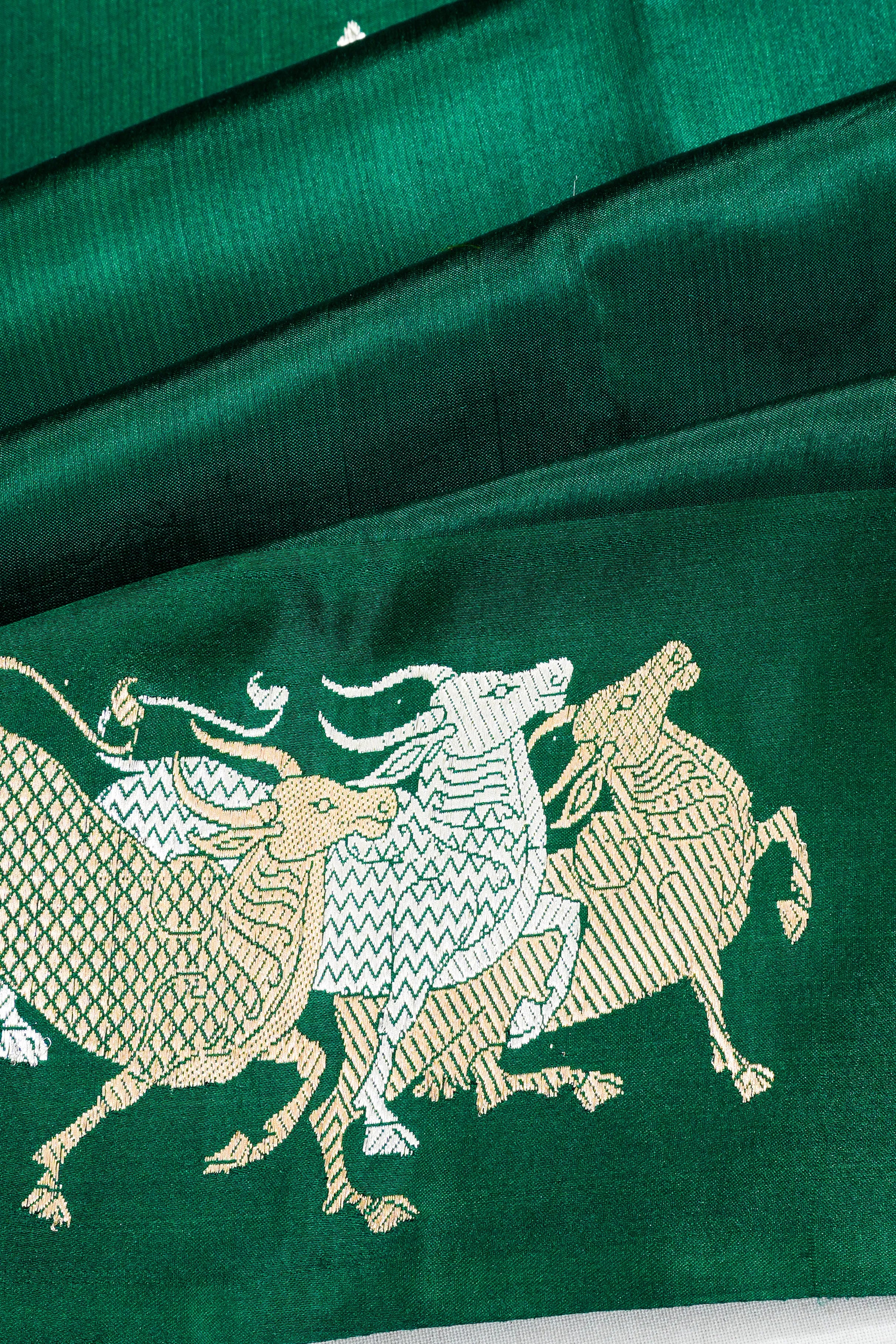 Banarasi Katan Silk Butta Dark Green Saree