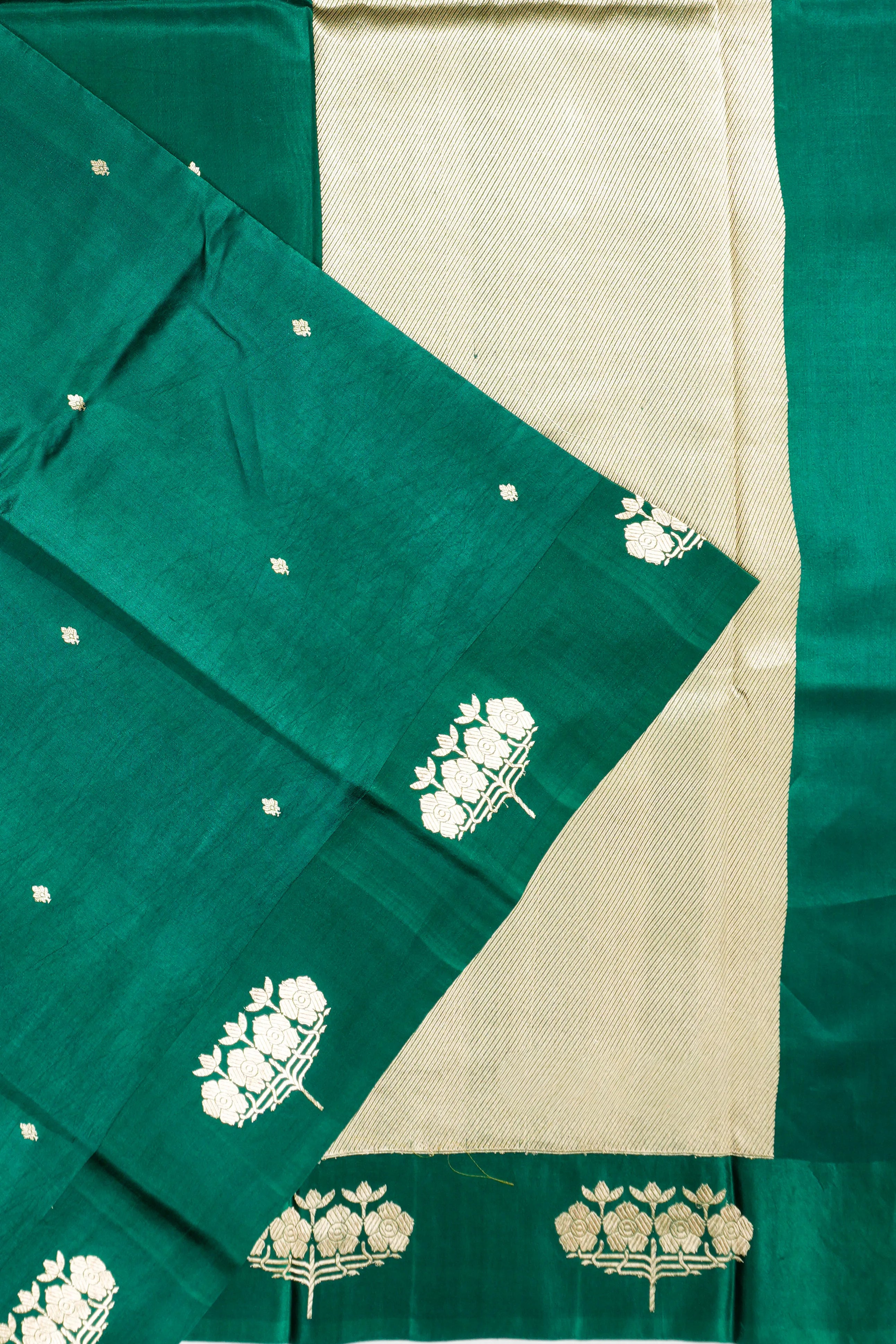 Banarasi Katan Silk Butta Dark Green Saree