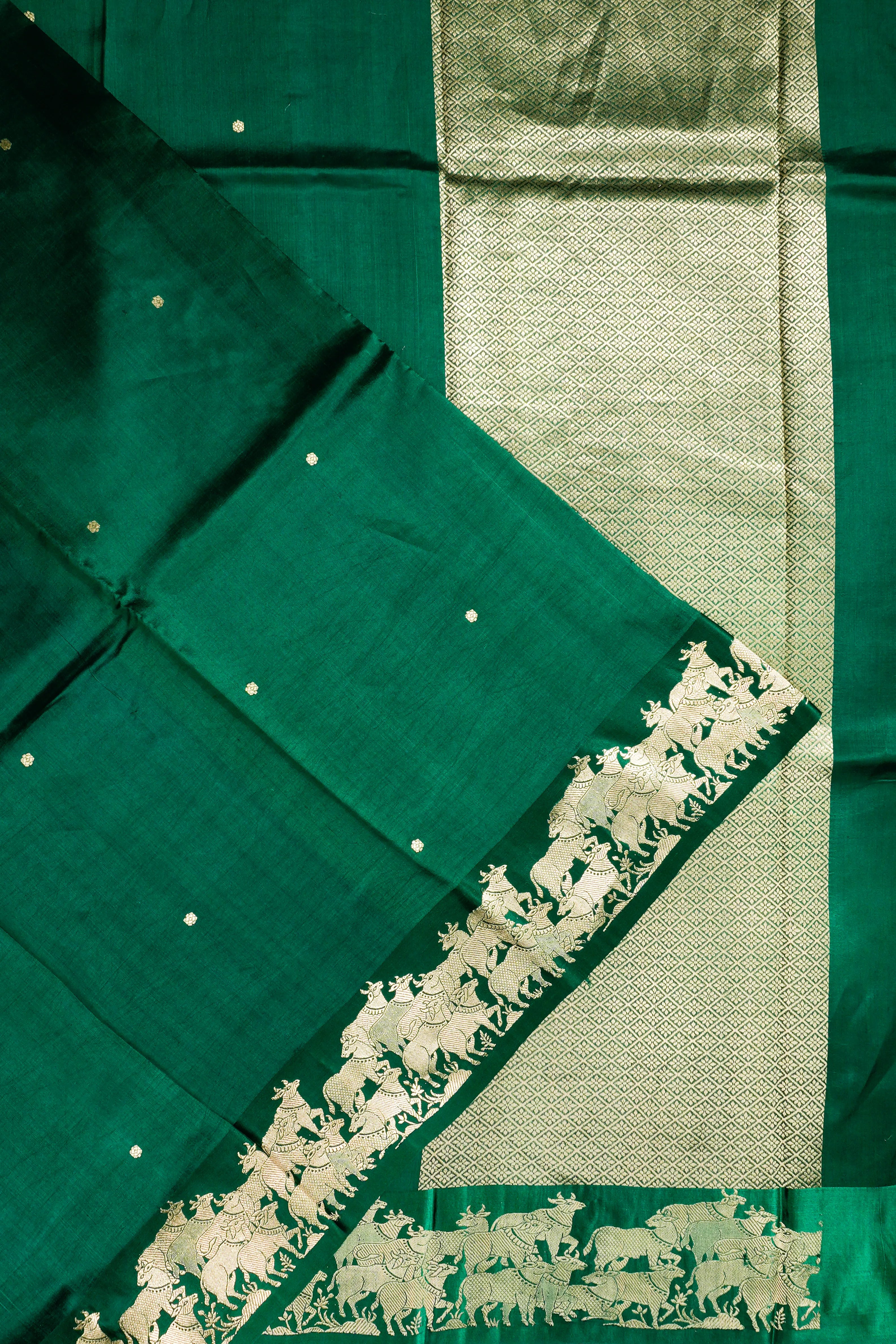 Banarasi Katan Silk Butta Dark Green Saree