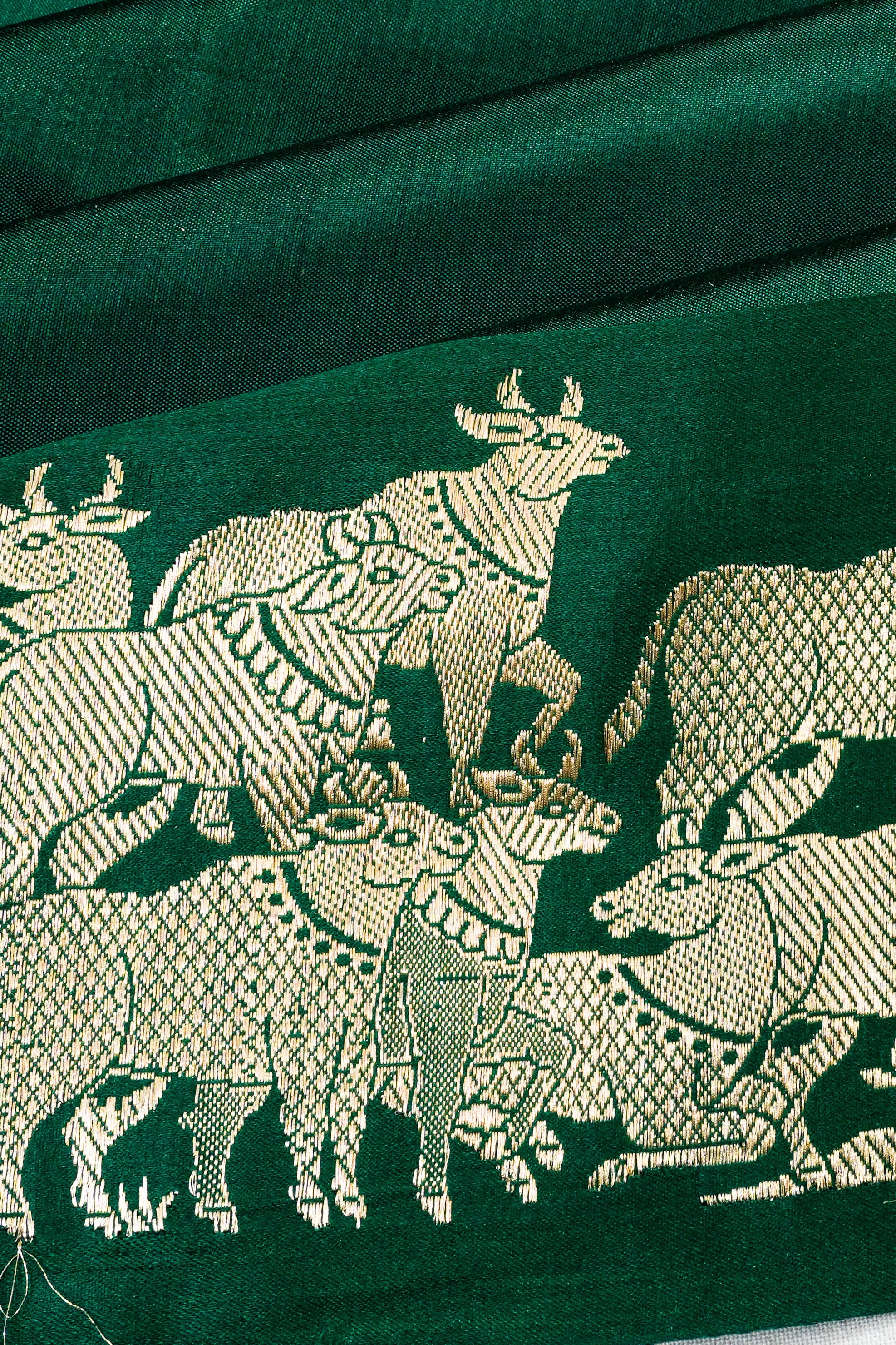 Banarasi Katan Silk Butta Dark Green Saree