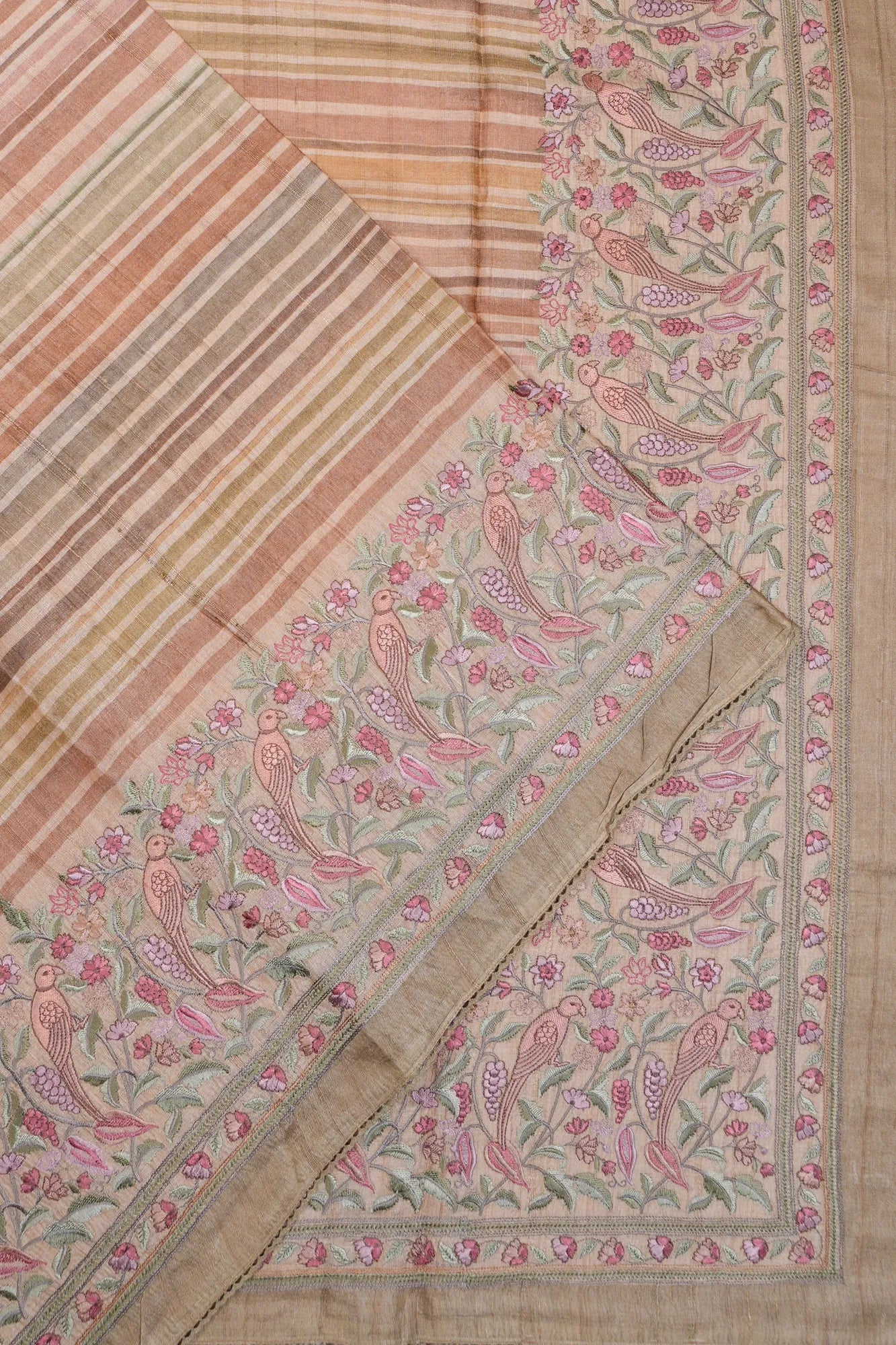 Tussar Embroidery Lines Sandal Saree