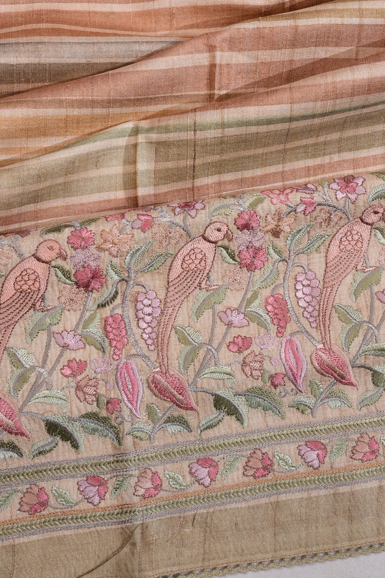 Tussar Embroidery Lines Sandal Saree