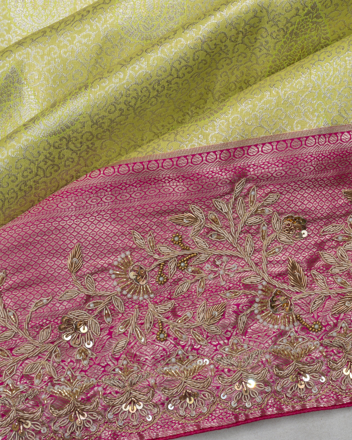 Kanchipuram Silk Tissue Brocade Pista Green Saree With Zardosi Border