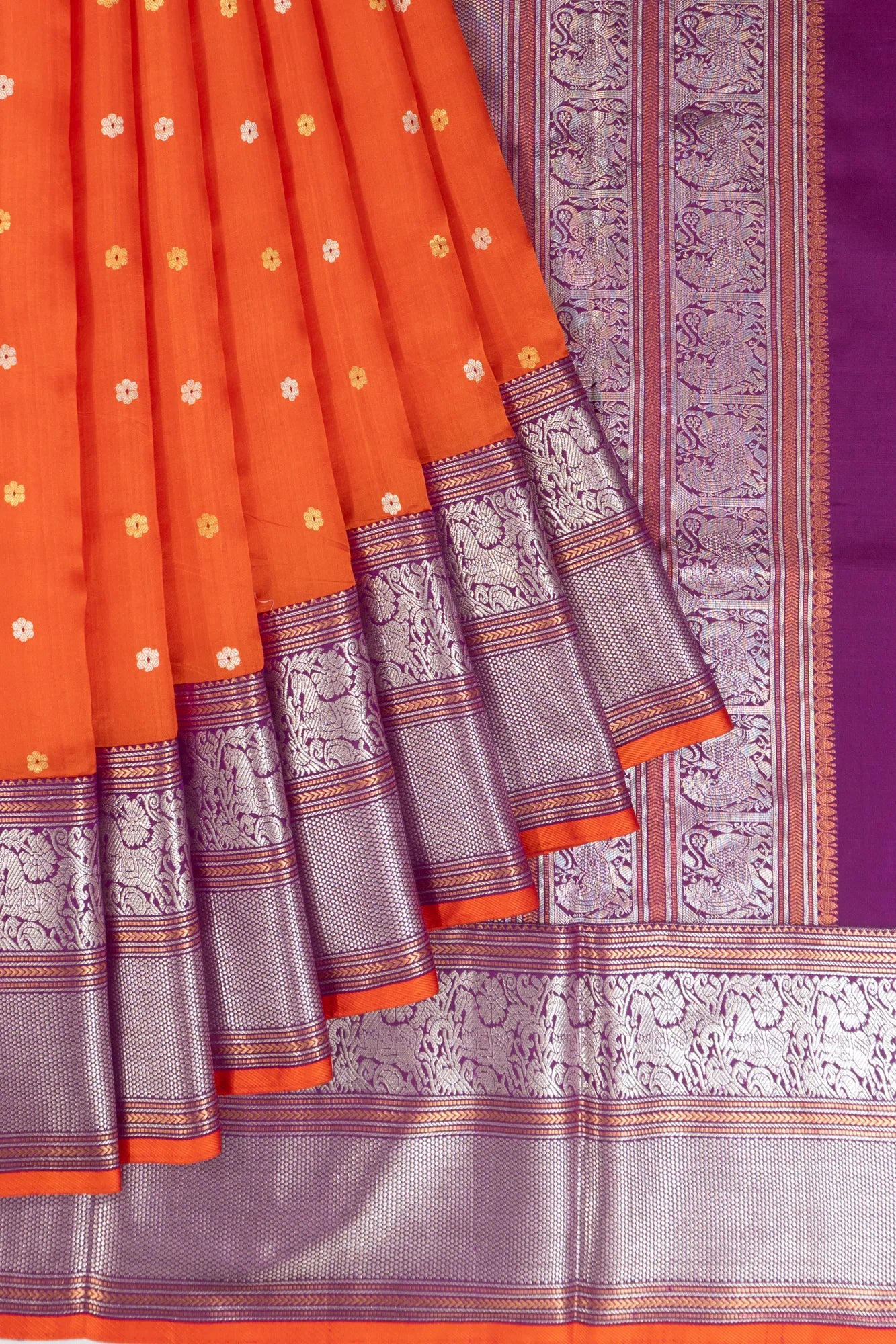 Chanderi X Kanchipuram Silk Butta Orange Saree