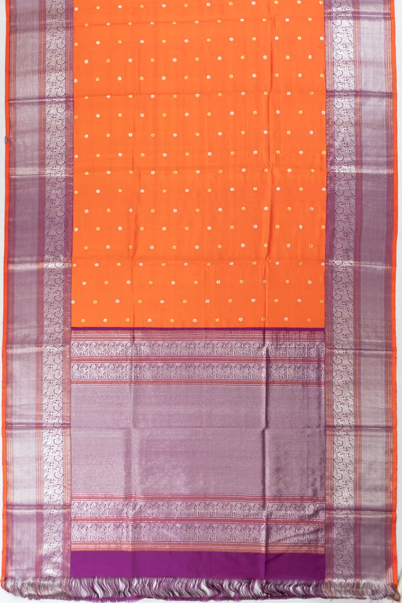 Chanderi X Kanchipuram Silk Butta Orange Saree