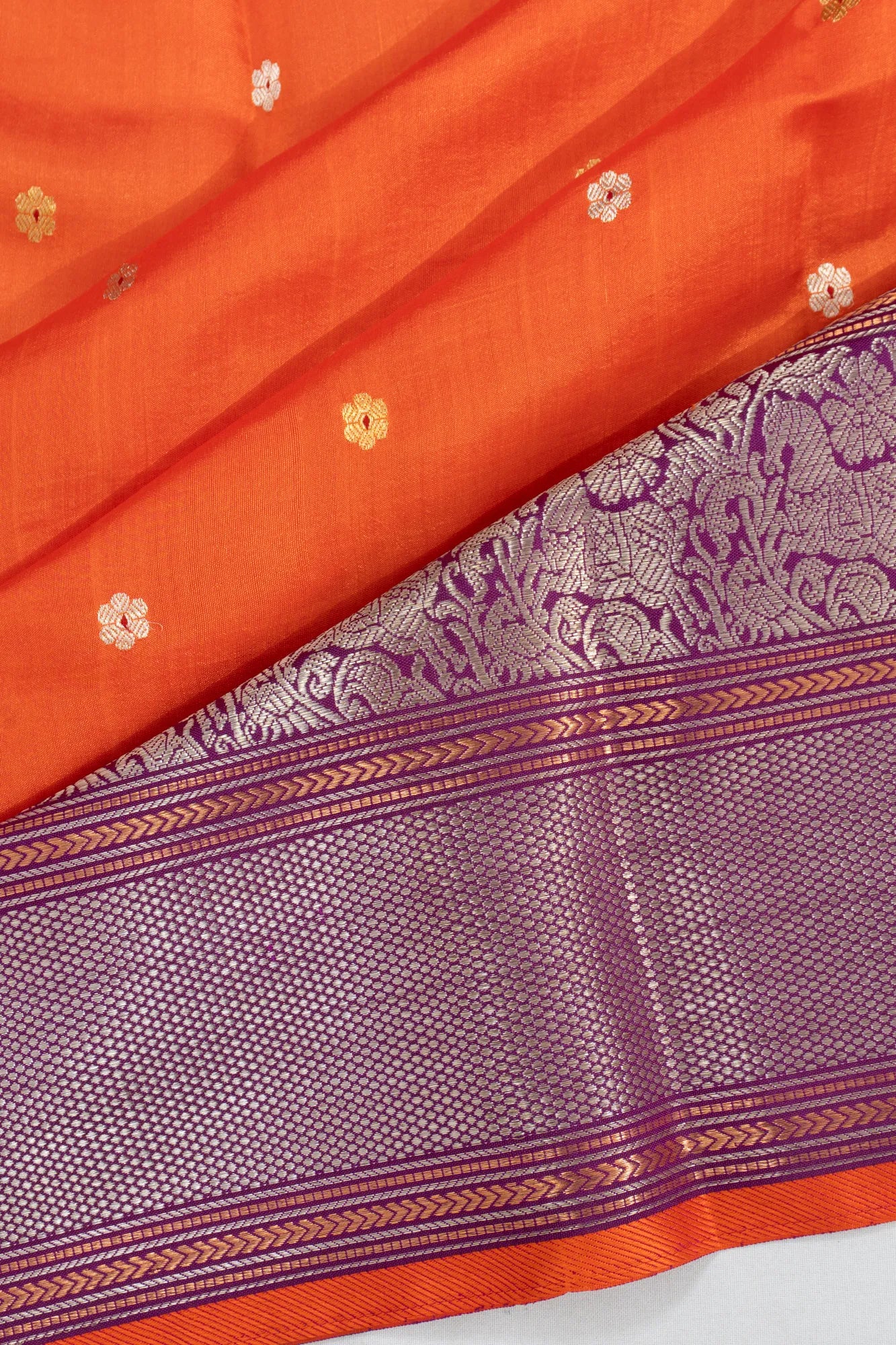 Chanderi X Kanchipuram Silk Butta Orange Saree